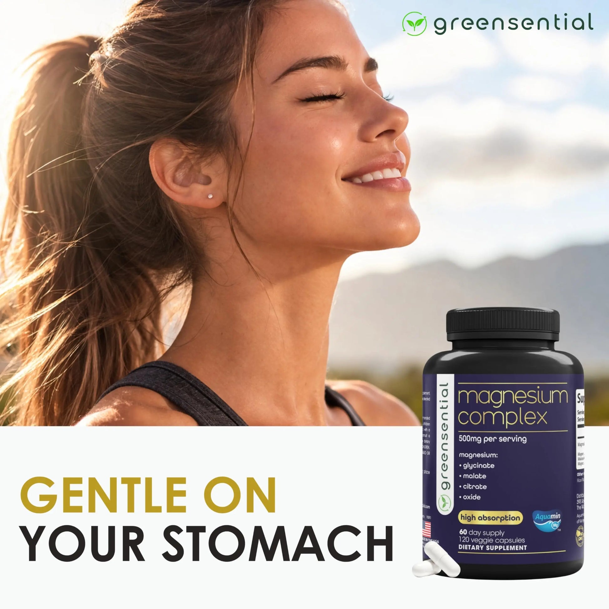 Greensential 5-in-1 Magnesium Complex 500mg | Glycinate, Malate, Citrate, Oxide & Aquamin® | for Sleep, Muscle & Heart Support | High Absorption, Vegan, 120 Capsules Greensentialnz supplements