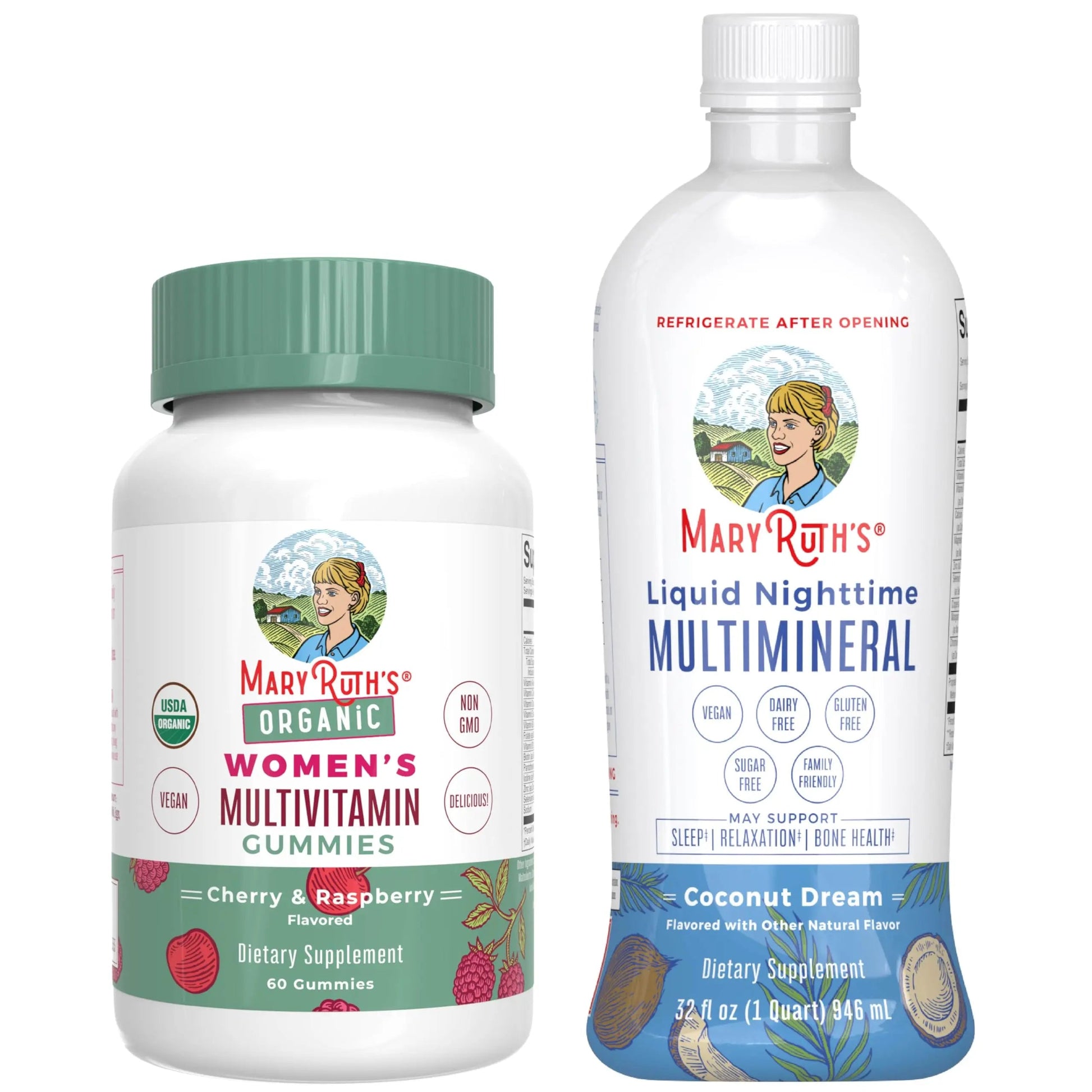 MaryRuth's Multivitamin Gummies for Women (Cherry & Raspberry) & Liquid Nighttime Multimineral Coconut (32oz) | Clean Label Project Verified MARYRUTH'SAu supplements
