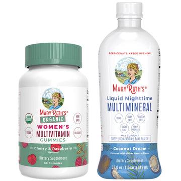 MaryRuth's Multivitamin Gummies for Women (Cherry & Raspberry) & Liquid Nighttime Multimineral Coconut (32oz) | Clean Label Project Verified MARYRUTH'SAu supplements