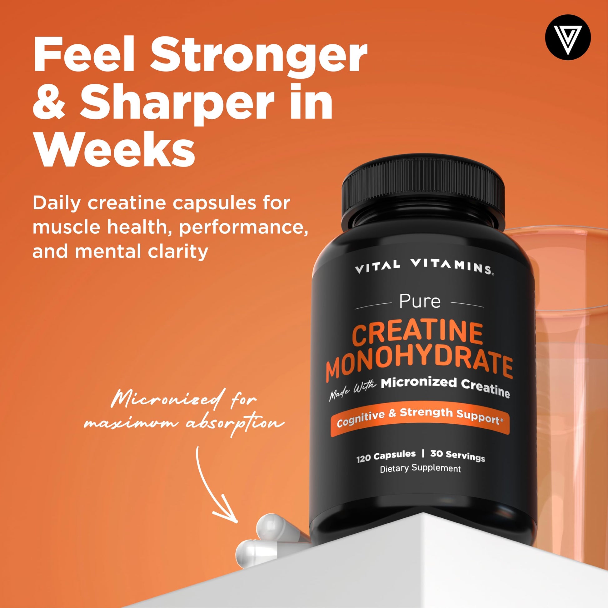 Vital Vitamins Creatine Monohydrate Pills for Women & Men - Micronized Creatine Capsules - Cognitive, Strength, Recovery Support - 3g (3000mg) per Serving - Vegan, Non-GMO, 120 Count Vital VitaminsAu supplements