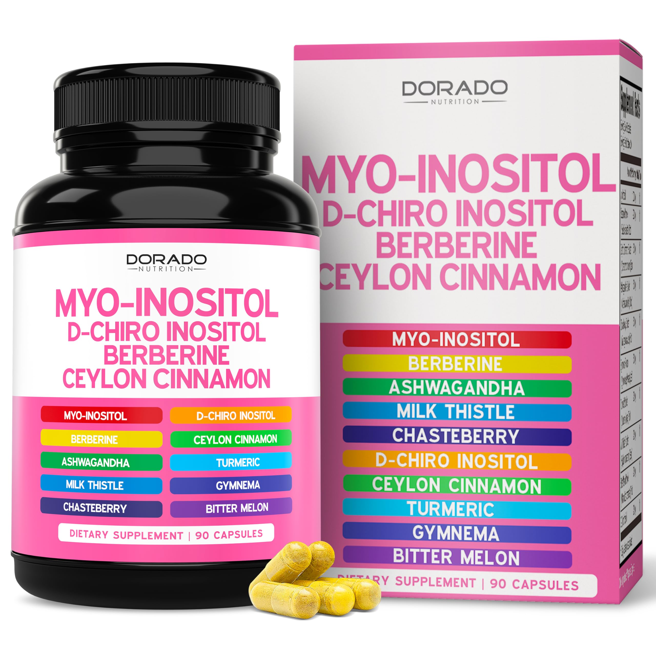 Myo-Inositol & D-Chiro Inositol Supplement For Women (90 Capsules, 40:1 Ratio Myo Inositol) Hormone Balance for Women - 10 in 1 Formula - Third Party Tested, Vegan Safe & USA Made - (90 Count) DORADO NUTRITIONAu supplements