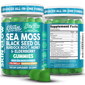 Clean Nutra Sea Moss Gummies Black Seed Oil Chlorella Ashwagandha Root Hair Growth Skin Glow Irish Sea Moss Elderberry Burdock Manuka Honey Trace Minerals Detox 60 Gummy Vitamins Sea Glow Supplement Clean NutraceuticalsAu supplements