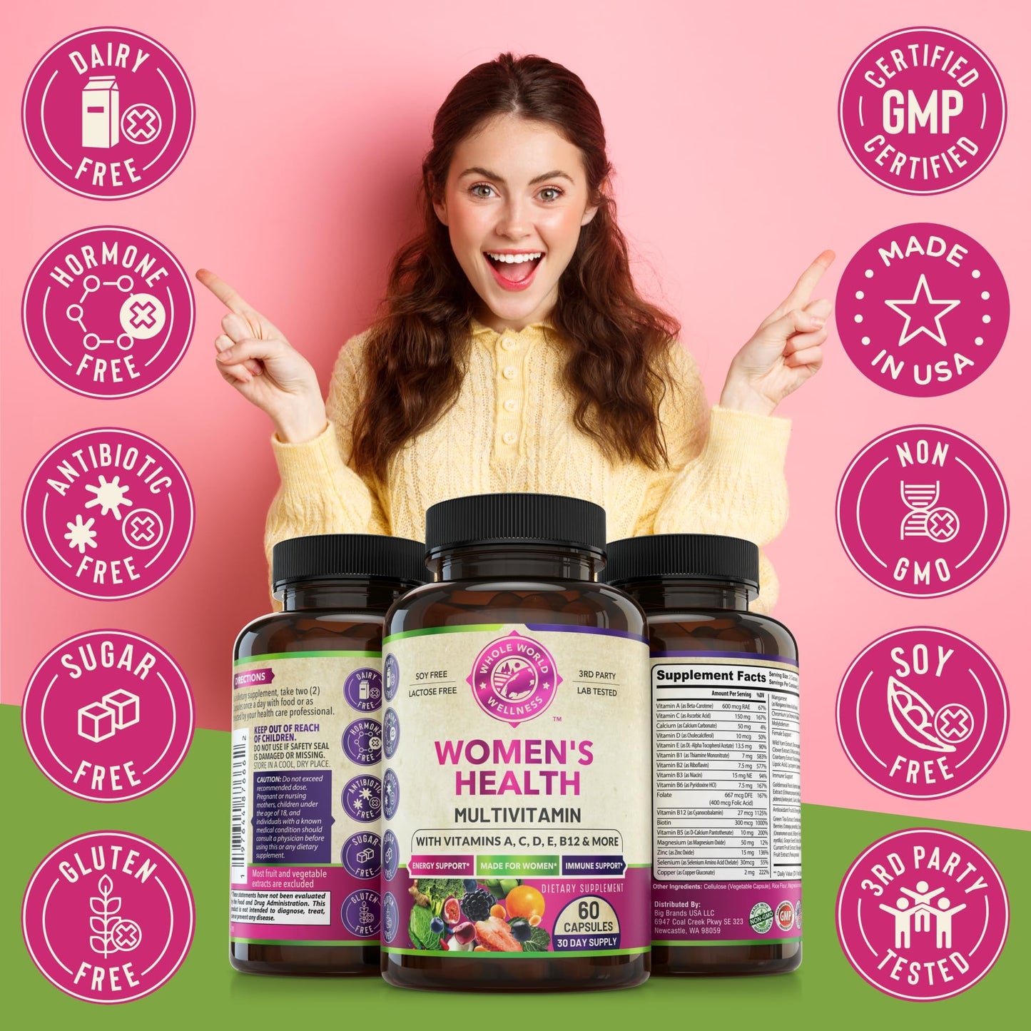 Womens Daily Multivitamins & Multimineral Supplement for Energy, Mood, Focus, Hair WHOLE WORLD WELLNESSUS supplements