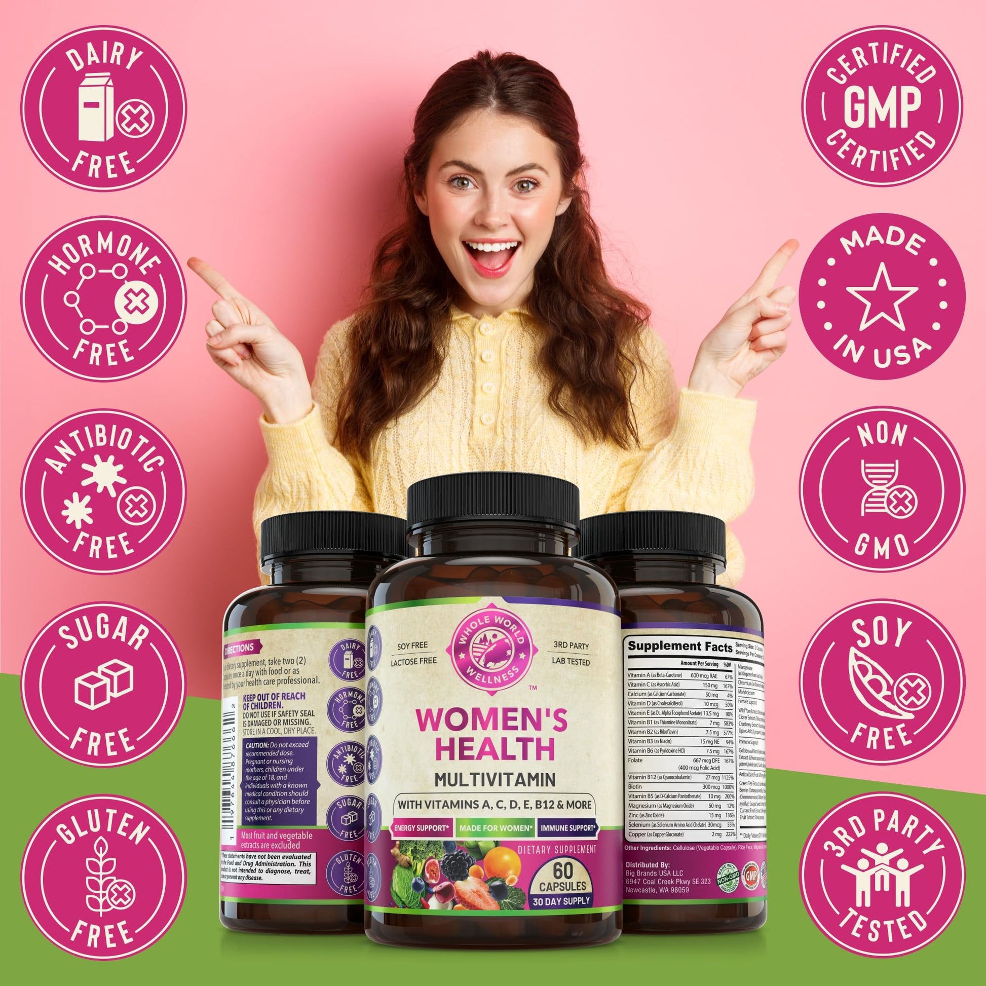 Womens Daily Multivitamins & Multimineral Supplement for Energy, Mood, Focus, Hair WHOLE WORLD WELLNESSUS supplements