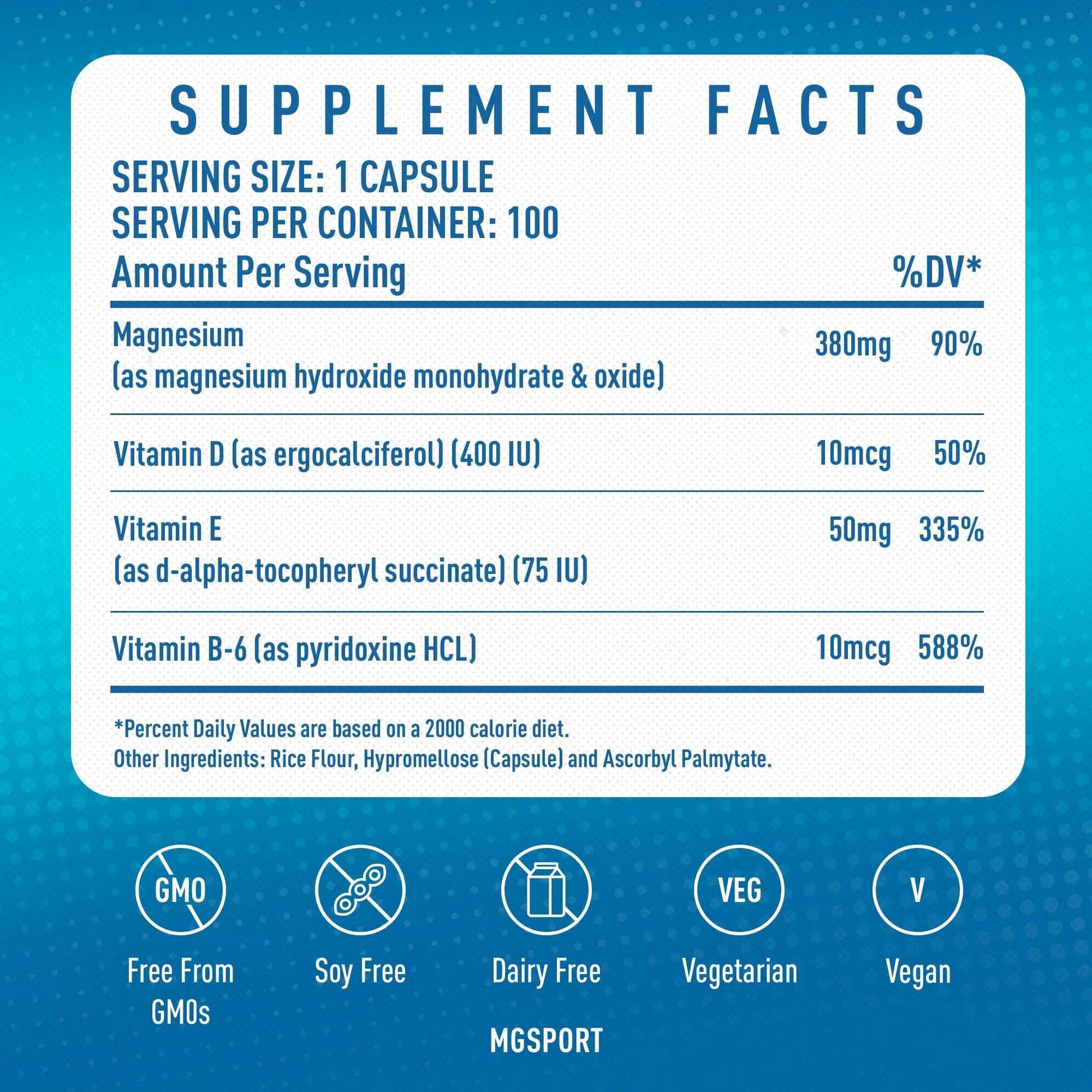 MGSPORT Magnesium Supplement 380mg - High Absorption Magnesium Complex Formula with Vitamins B6, D, E - Supports Muscle Function and Sleep Quality - 100 Servings MgSportnz supplements