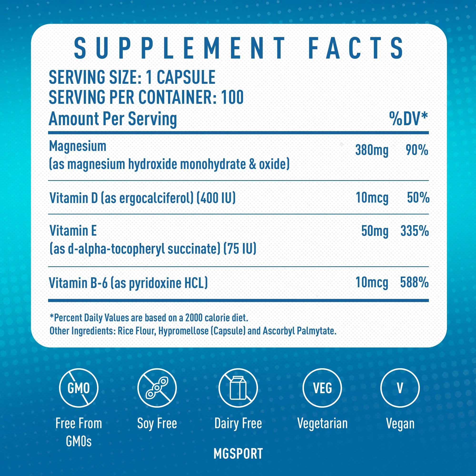 MGSPORT Magnesium Supplement 380mg - High Absorption Magnesium Complex Formula with Vitamins B6, D, E - Supports Muscle Function and Sleep Quality - 100 Servings MgSportnz supplements