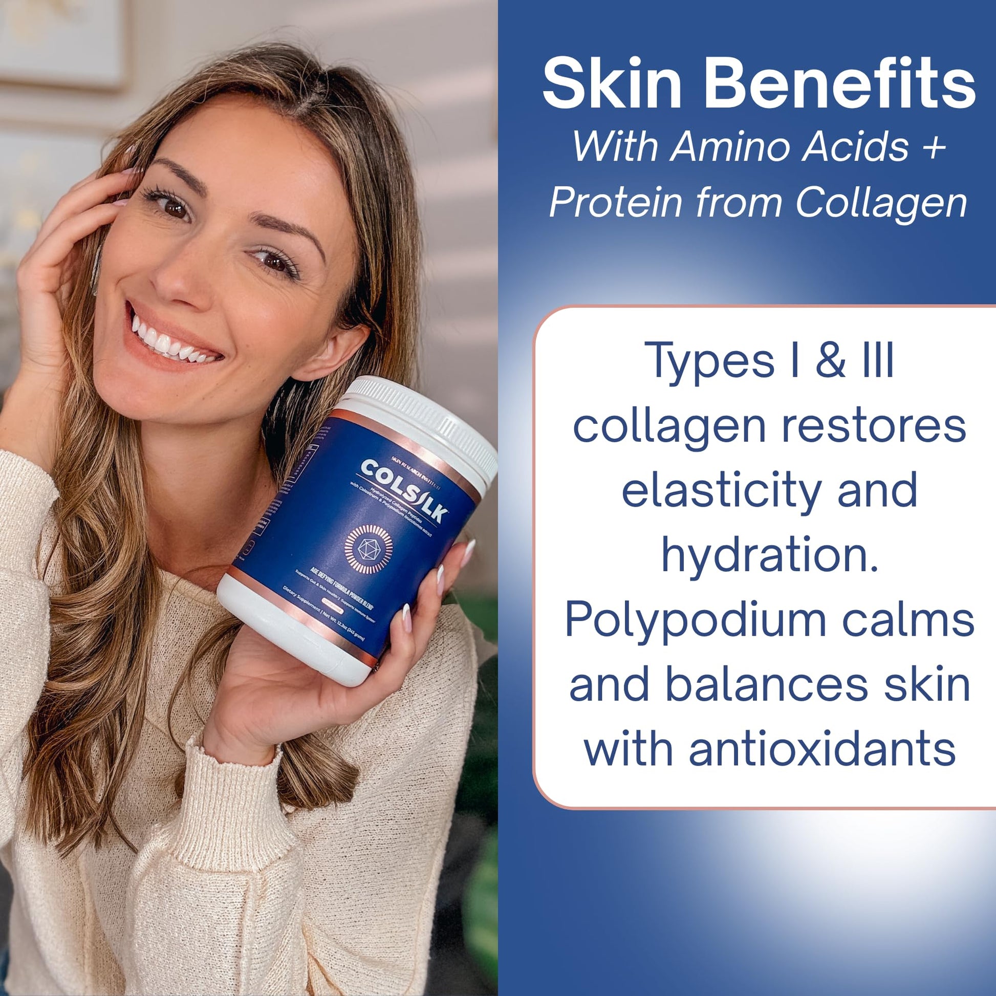 SRILabs ColSilk Unflavored Hydrolyzed Collagen Powder with Colostrum and Polypodium - Skin, Hair, Nails, Gut Health and Joint Support - One Scoop Daily | 1 Month Supply Skin Research InstituteAu supplements