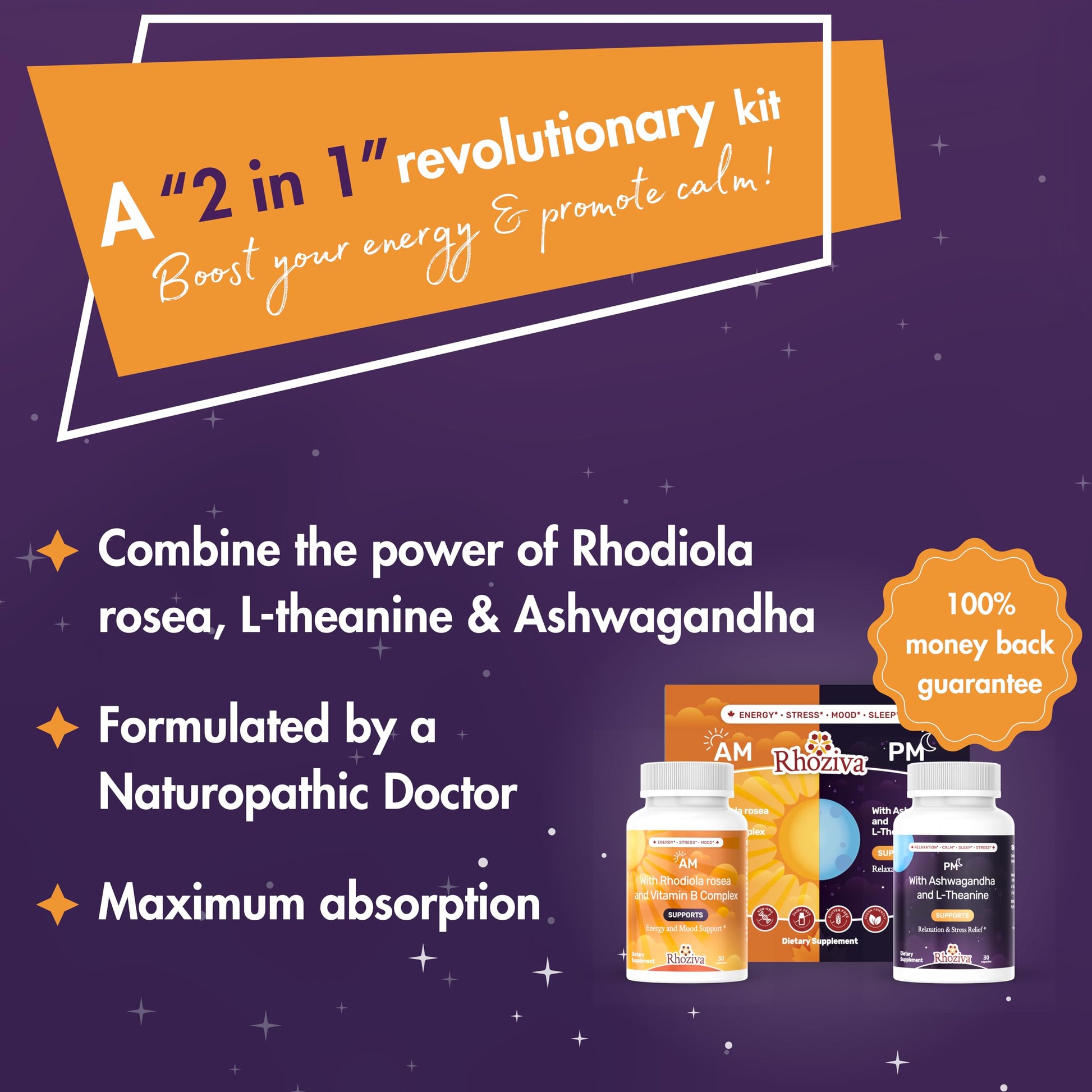 AM PM Multivitamin - Cortisol Supplements for Women and Men with L-Theanine, Ashwagandha - Rhodiola Rosea Supplement 200mg - Vitamin B Complex - Nootropics - Day and Night Vitamins for Women & Men RhozivaAu supplements