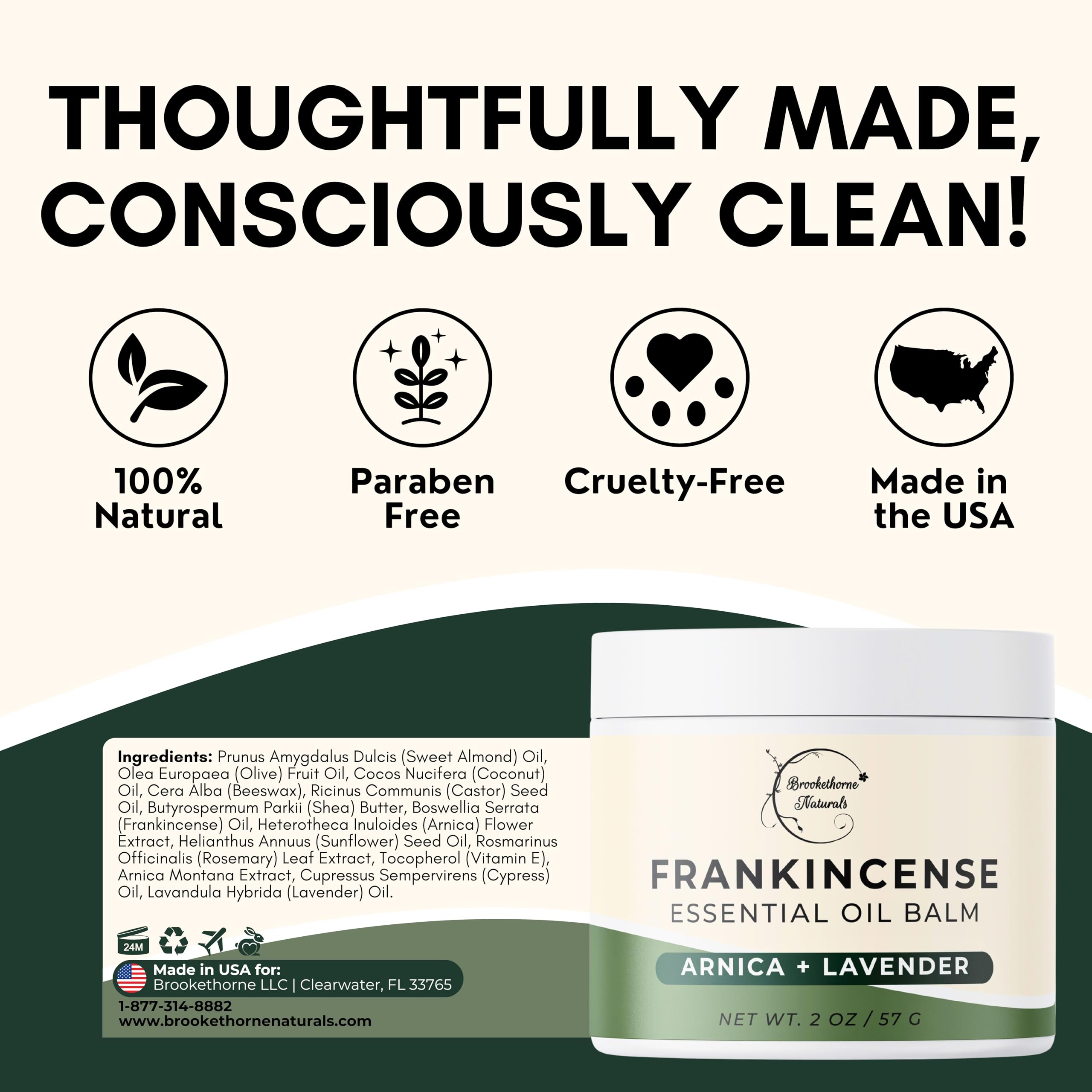 Brookethorne Naturals Frankincense Balm | Frankincense Essential Oil Balm for Skin Hydration | Soothing Muscle & Joint Support | Boswellia Extract, Arnica Montana, Castor Oil & Lavender 2oz Brookethorne NaturalsAu supplements