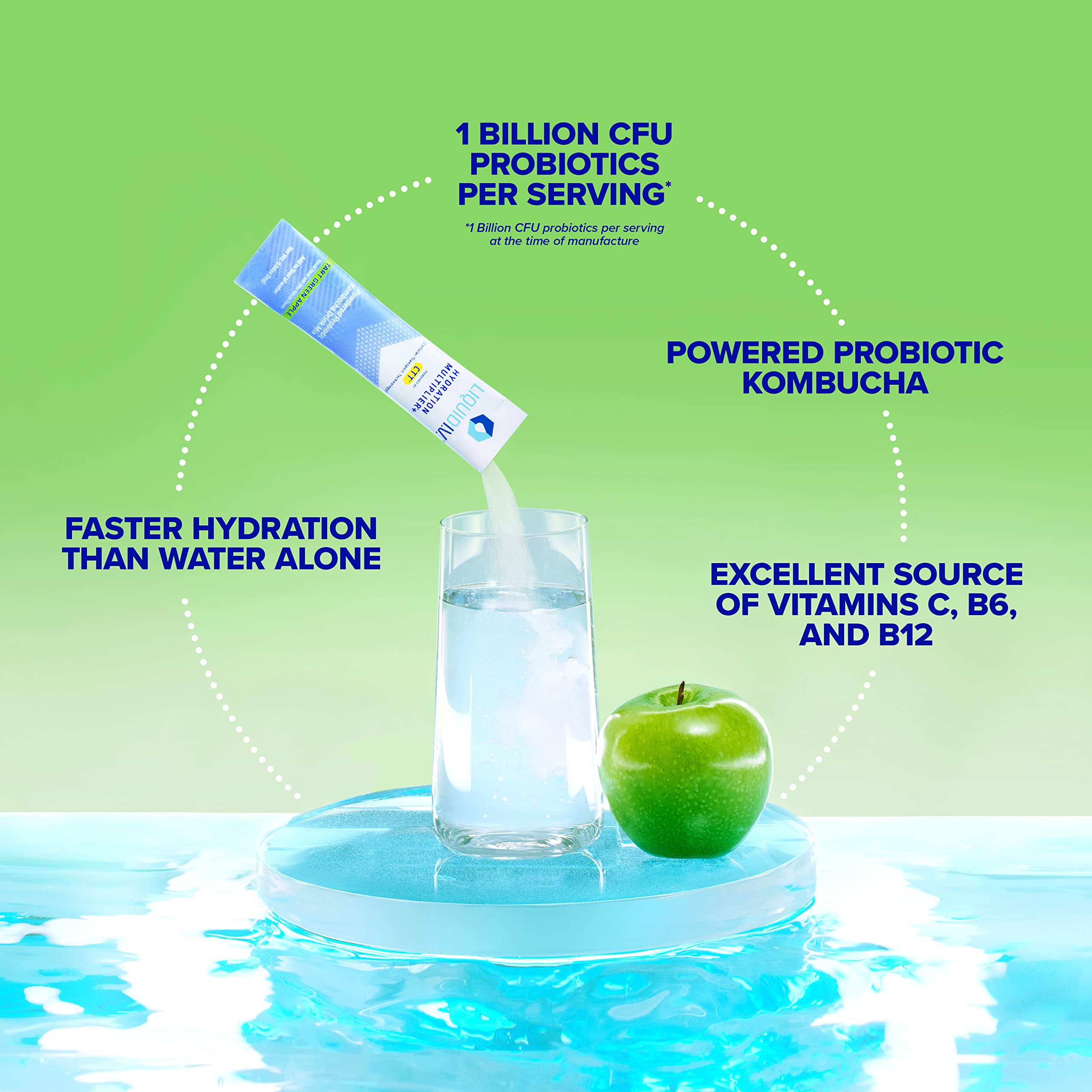 Liquid I.V. Hydration Multiplier + Probiotic Kombucha - Tart Green Apple - Hydration Powder Liquid I.V.Au supplements