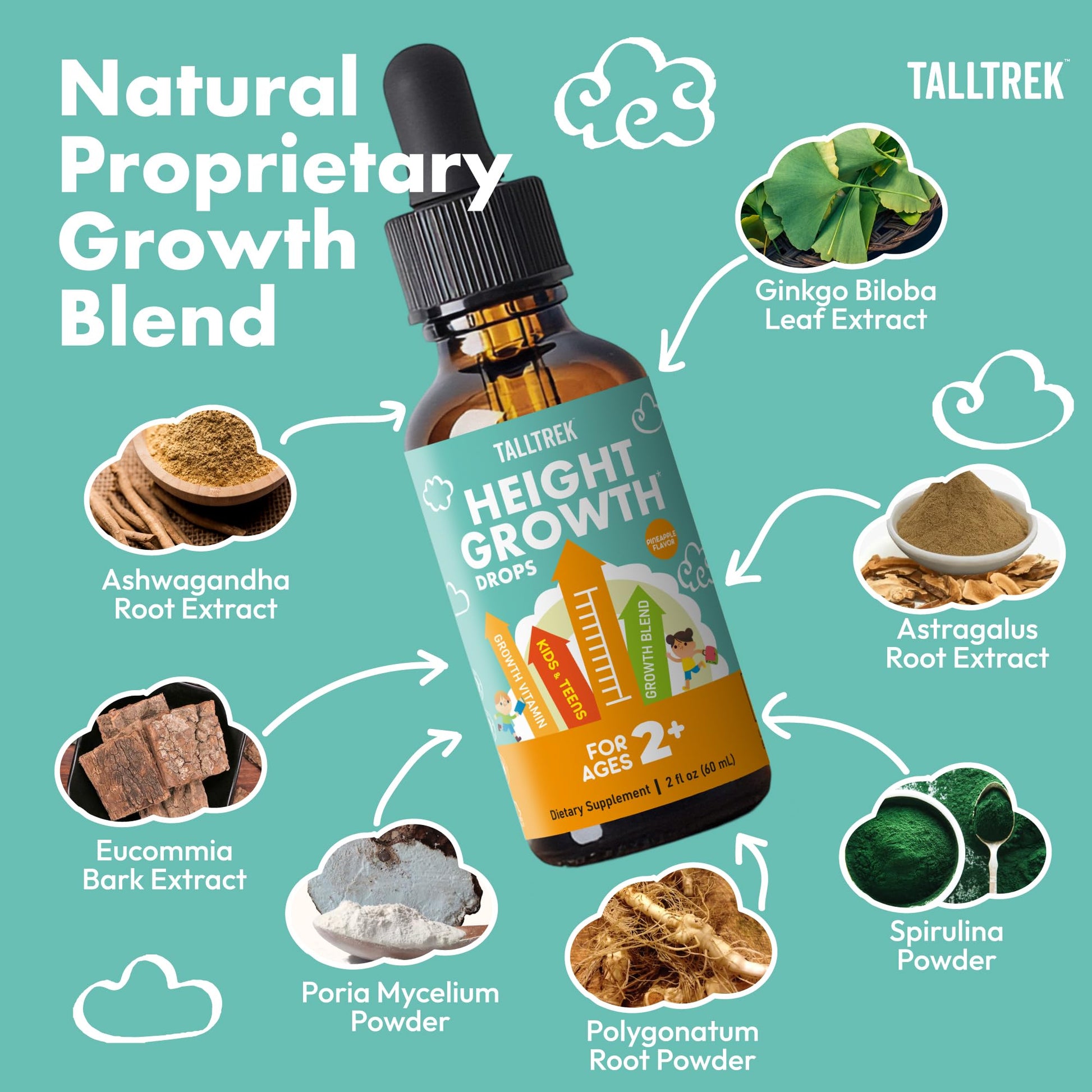 TallTrek Height Growth Supplement Drops for Kids - Teens Bone Growth Height Increase and Maximizer Immune Health Drops with Vitamins D3 K2 Zinc & Calcium - Gluten Free Vegan Pineapple Flavor TallTrekAu supplements