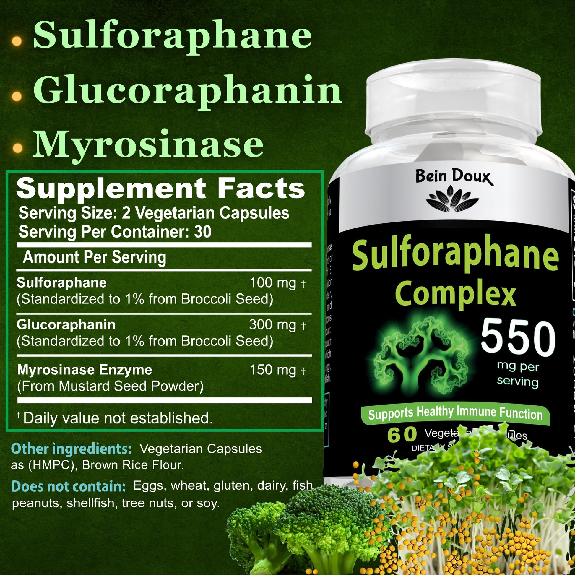 550mg Sulforaphane Supplement with Glucoraphanin and Myrosinase | Broccoli Supplemen BEIN DOUXUS supplements