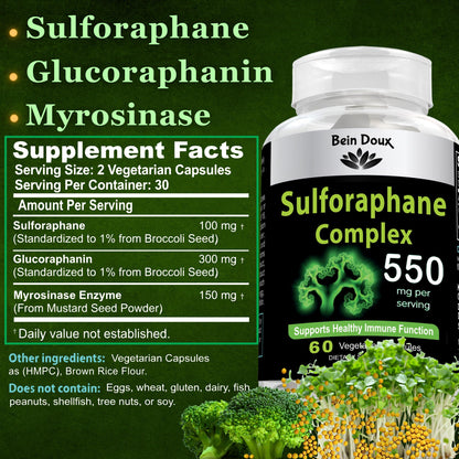 550mg Sulforaphane Supplement with Glucoraphanin and Myrosinase | Broccoli Supplemen BEIN DOUXUS supplements