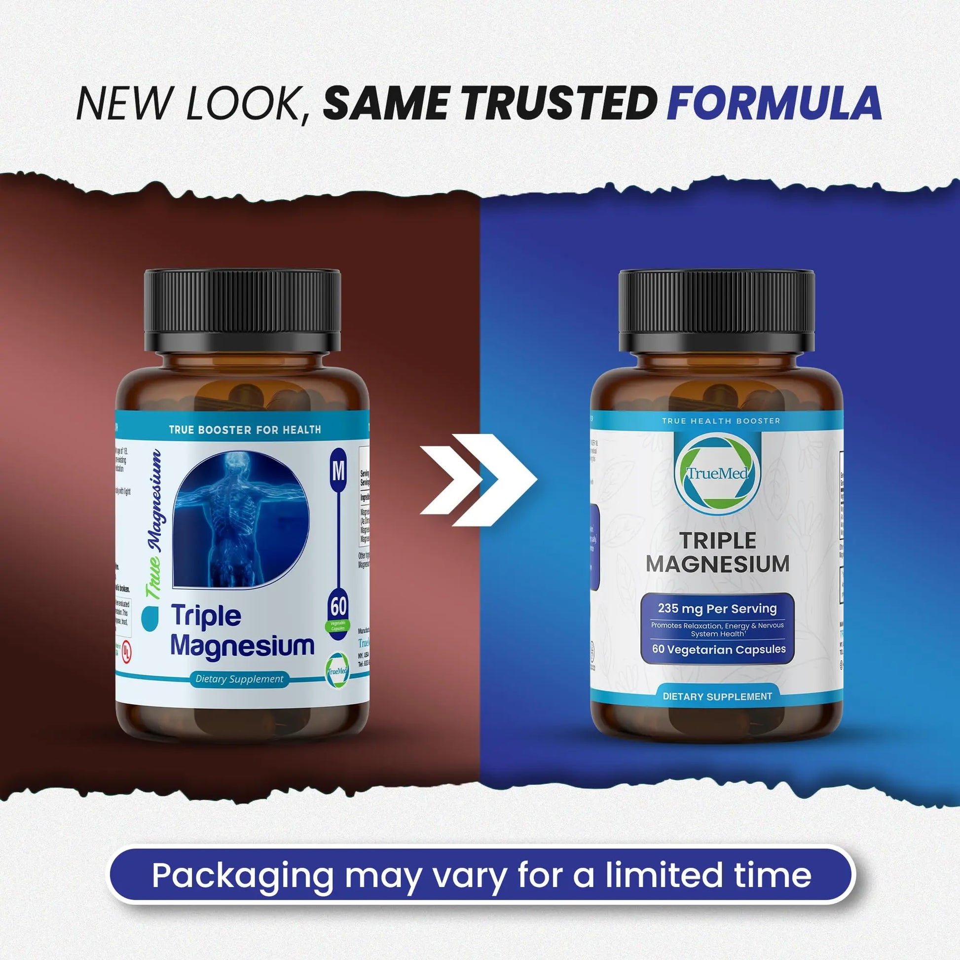 Truemed Triple Magnesium Complex Supplement 235mg with Magnesium Citrate, Malate & Lysinate Chelate | Magnesium Supplement for Sleep, Muscle Relaxation, Energy & Nerve Support | 60 Capsules, USA Made TRUEMEDnz supplements
