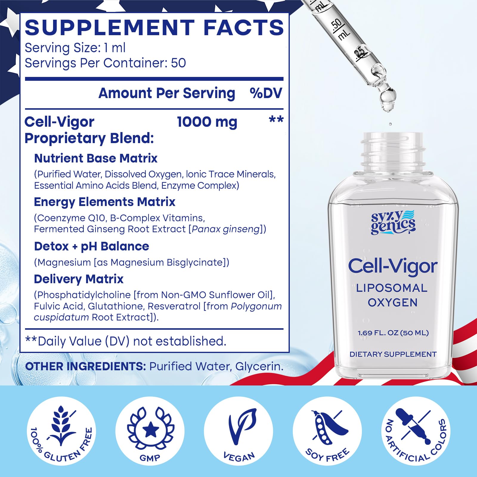 SYZY GENICS Liquid Oxygen Drops – 13-in-1 Oxygen Boost Liposomal Formula with CoQ10, B Vitamins, Ginseng, Glutathione & Resveratrol – High Absorption Energy & Immune Support – 1.69 fl oz SYZY GENICSAu supplements