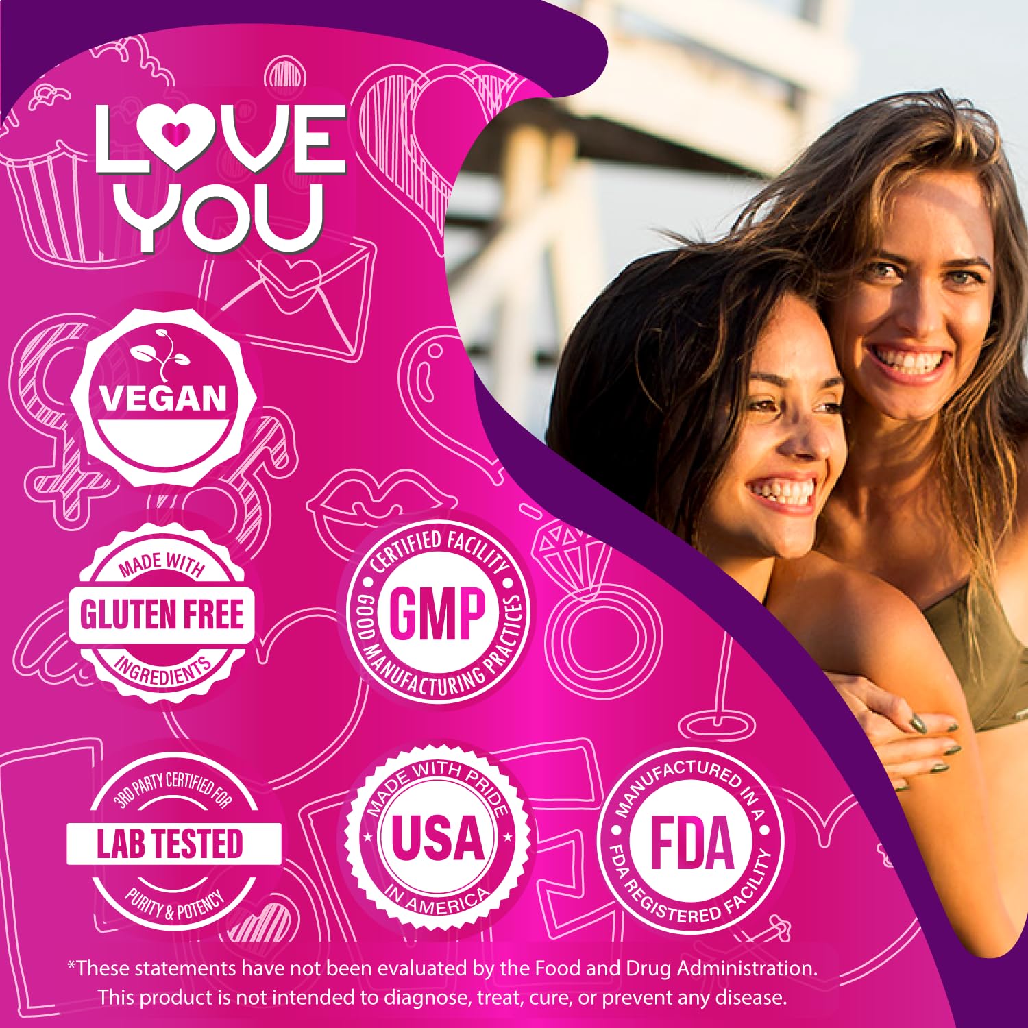 Love You Womens Probiotic, Ph Balance, Ut, Feminine, Vaginal Health Supplement, Digestive, Pre + Pro + Postbiotic, Delayed Release, 60 Billion Live CFU, 8-Strain Probiotic Blend, 30 Veg Caps Servings Love YouAu supplements