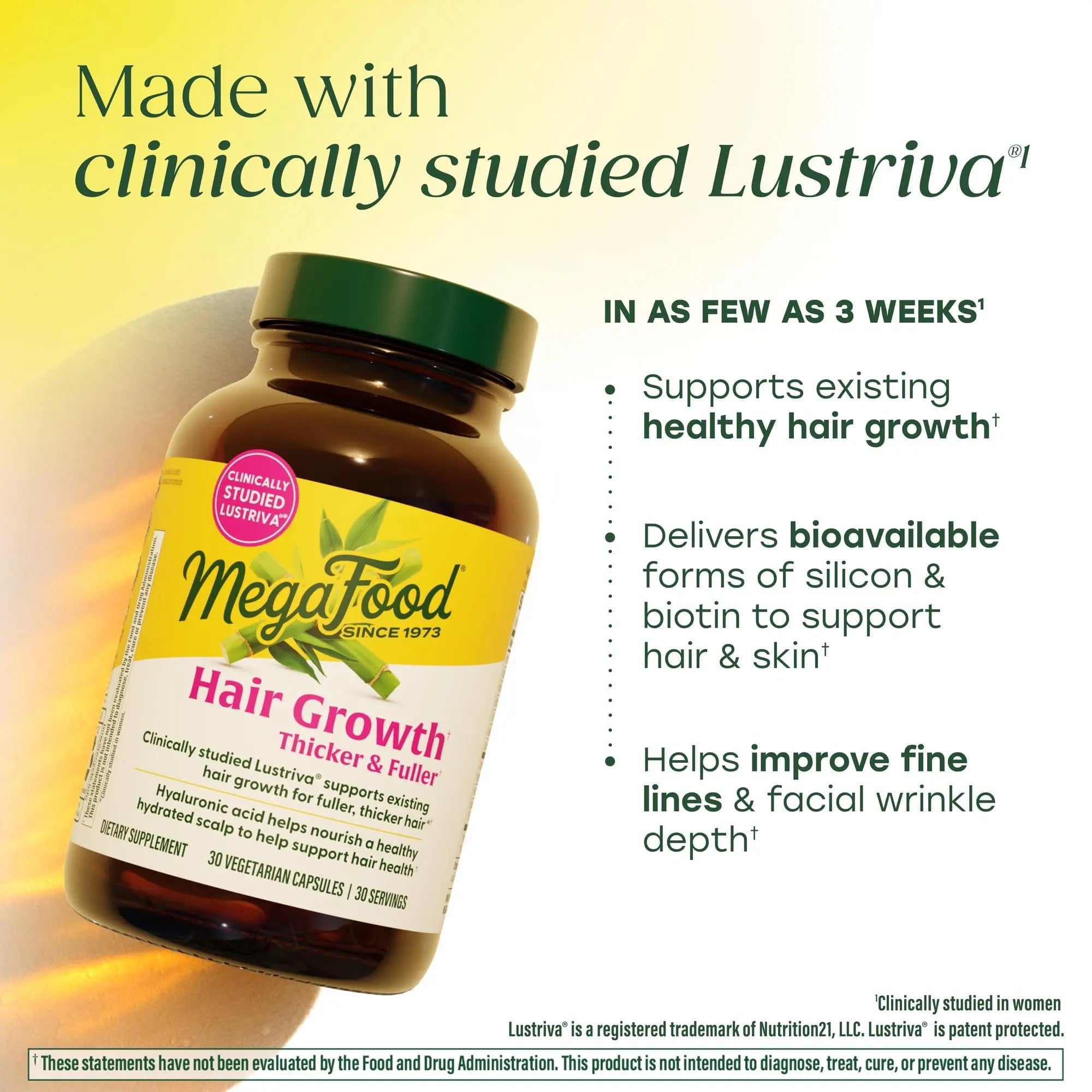 MegaFood Hair Growth – Clinically Studied Lustriva & Hyaluronic Acid - Biotin 10000mcg, Thicker & Fuller Existing Hair Growth Vitamins - 30 Vegetarian Capsules, 30 Servings MegaFoodnz supplements
