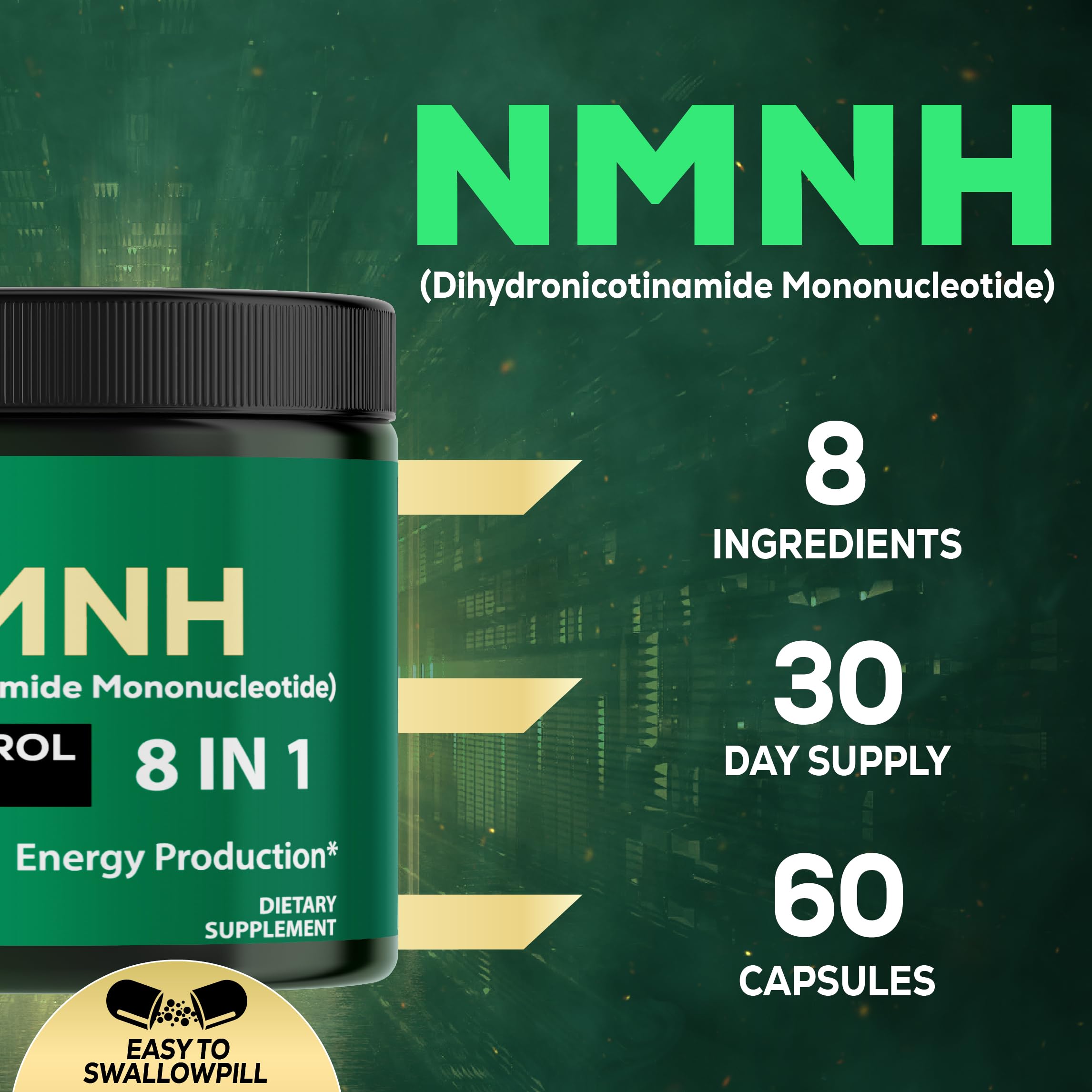 Satoomi 8in1 NMNH - NMN Supplement Alternative - NAD Supplement to Support NAD Levels Added Fisetin, Resveratrol, Quercetin, Turmeric, Berberine, Vitamin D3 & C - 60 Count for 30 Days SatoomiAu supplements