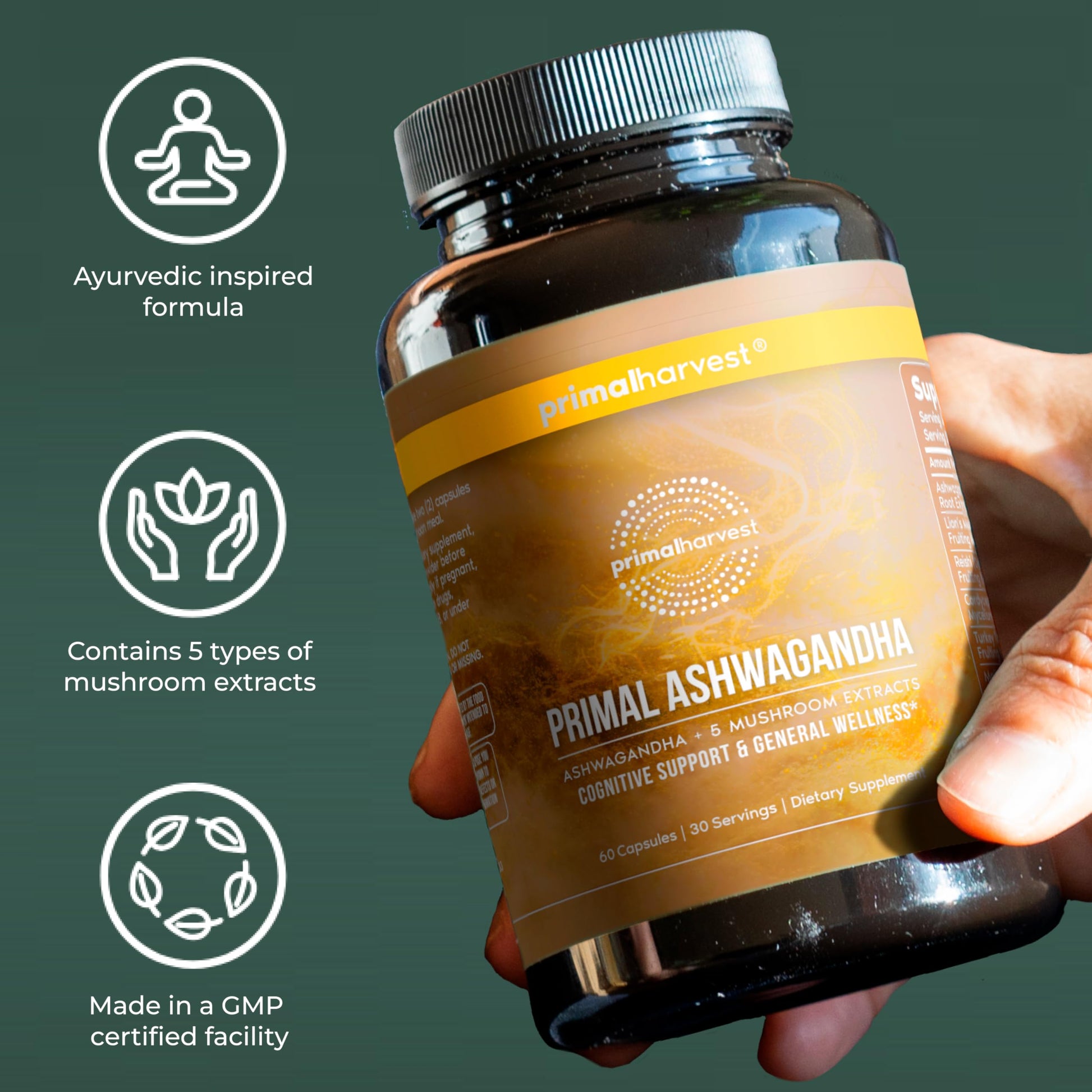 Primal Harvest Ashwagandha Supplement with 5 Mushroom Extracts: Lion’s Mane, Reishi, Cordyceps, Turkey Tail & Maitake for Immune Support & Cognitive Health Primal HarvestAu supplements
