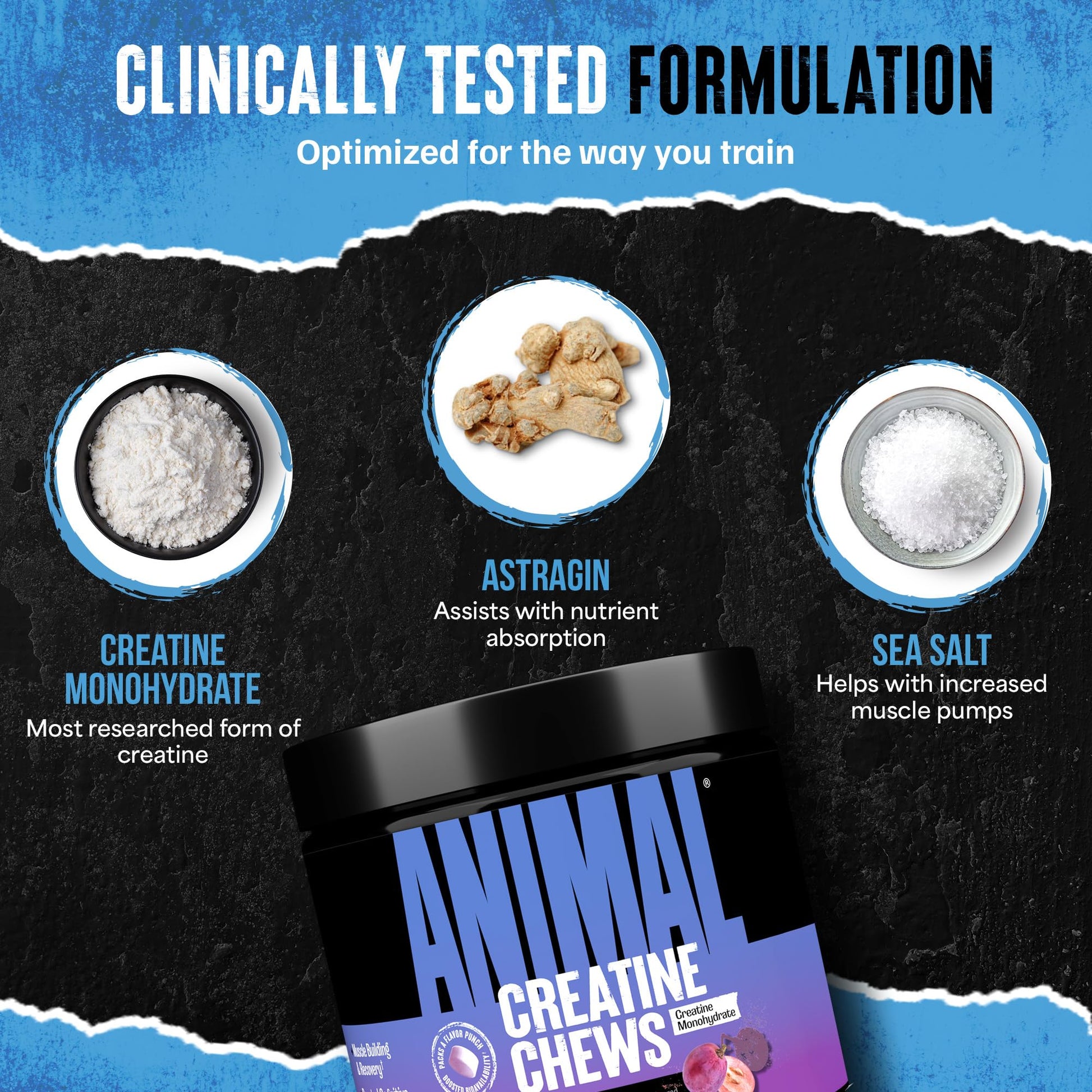 Animal Creatine Chews – 5g Creatine Monohydrate Tablets for Strength, Power & Training Recovery Support – Enhanced Absorption with AstraGin® – Convenient Chewable Format – 120 Tablets AnimalAu supplements