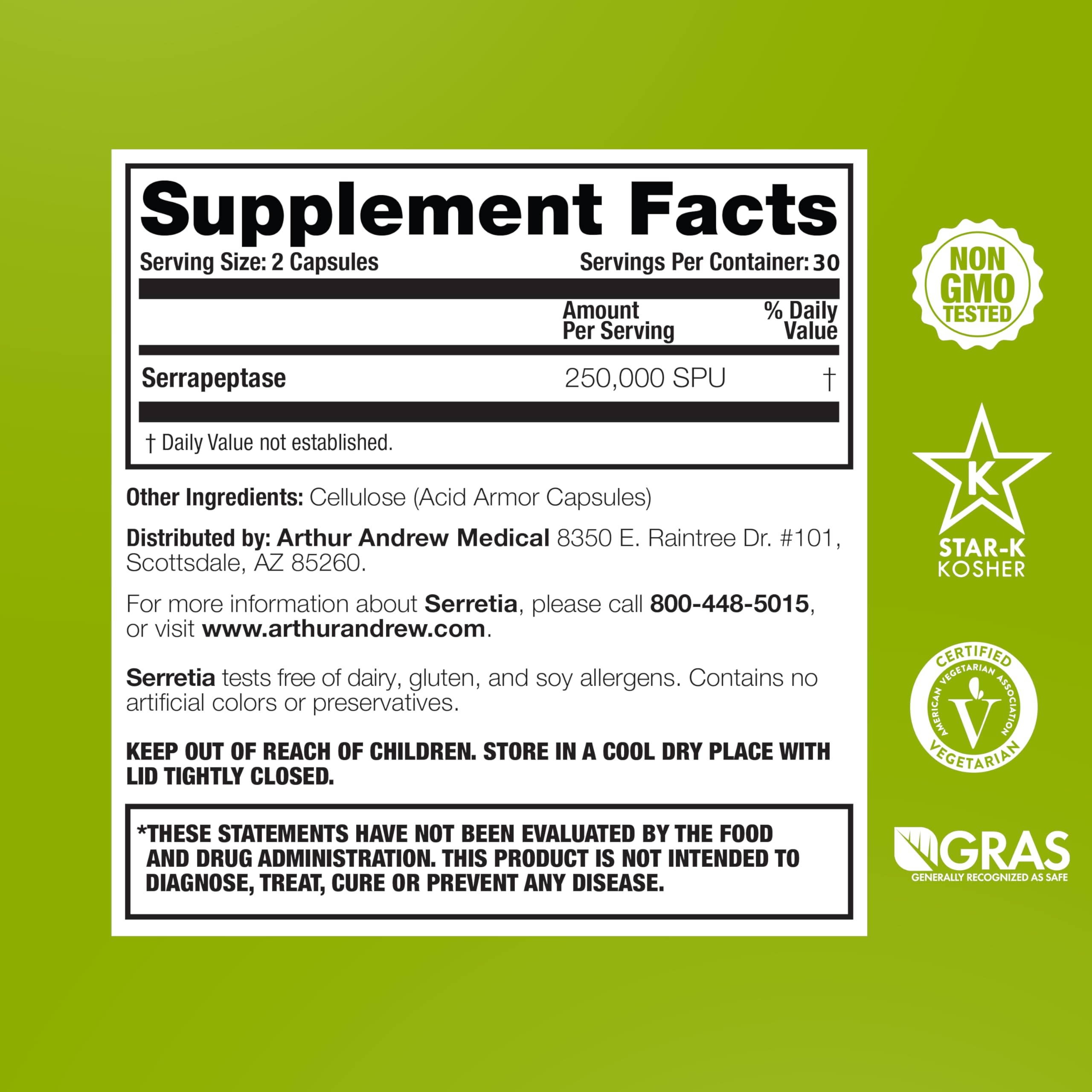 Arthur Andrew Medical, Serretia, Serrapeptase Formula for Muscle and Sinus Support, 60 Capsules Arthur Andrew MedicalAu supplements