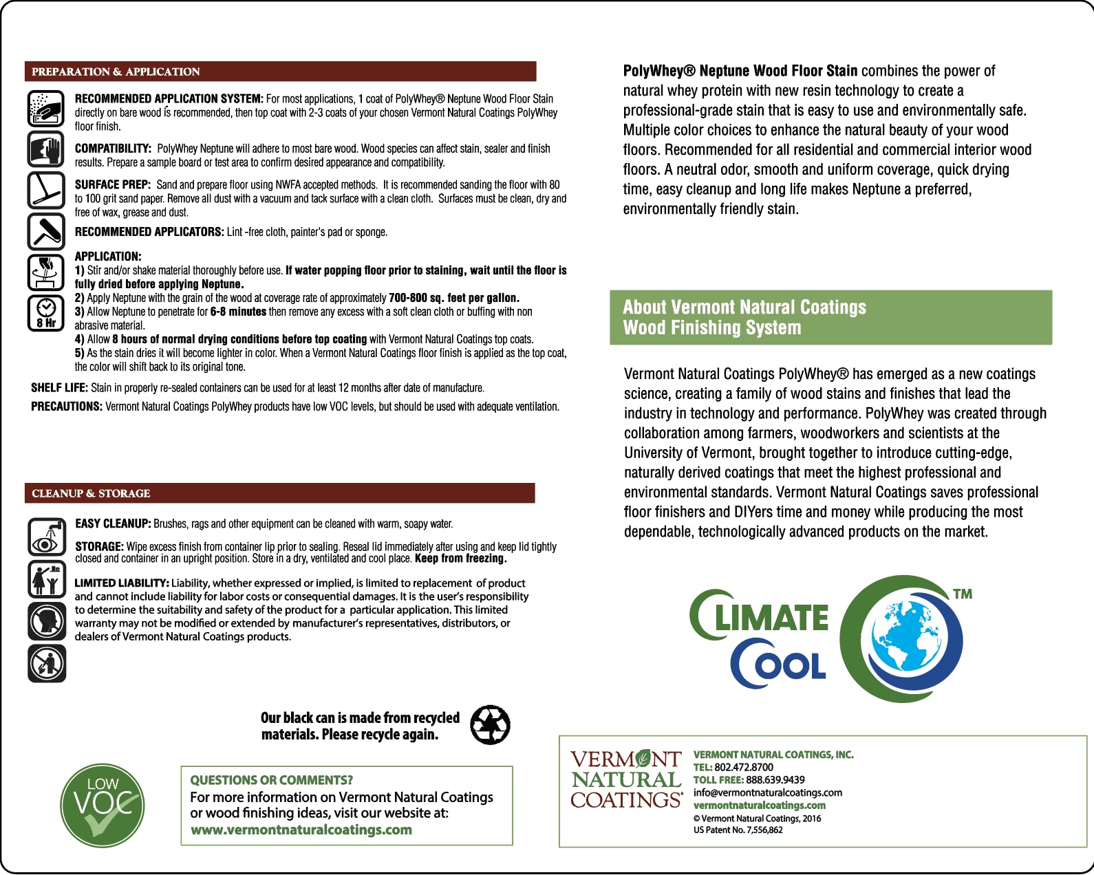 Vermont Natural Coatings PolyWhey Neptune Wood Floor Stain - Nordic White - Quart Vermont Natural CoatingsAu supplements