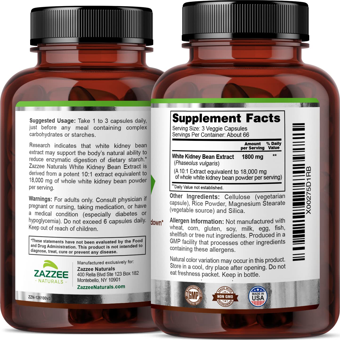 Zazzee White Kidney Bean 10:1 Extract, 18,000 mg Strength, 200 Vegan Capsules, Over 2 Month Supply ZazzeeAu supplements