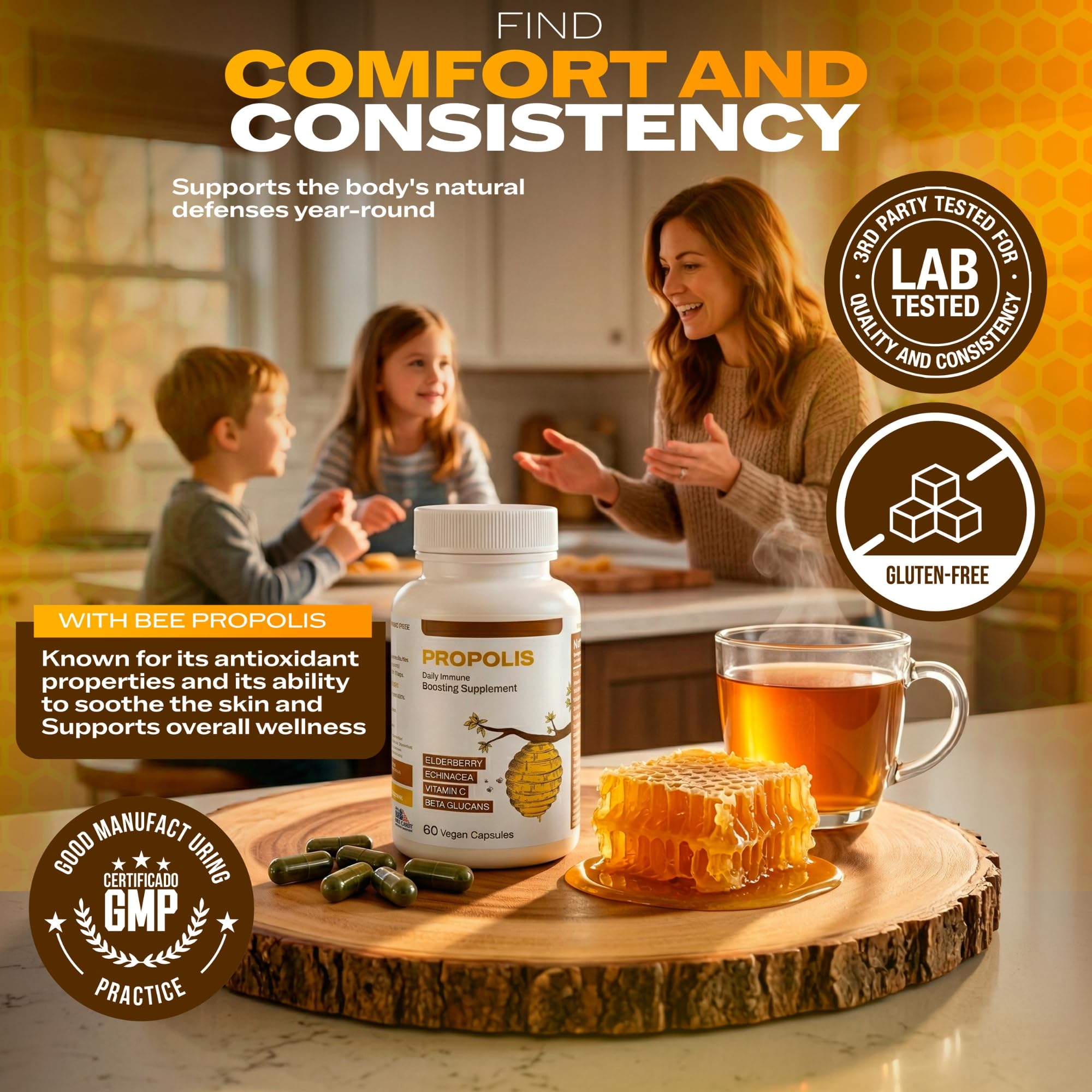 Only Nutri Labs Bee Propolis Dietary Supplement, with Elderberry, Echinacea, Vitamin C and Beta Glucans - Daily Wellness Capsules for Adults (60 Count) Only Nutri LabsAu supplements