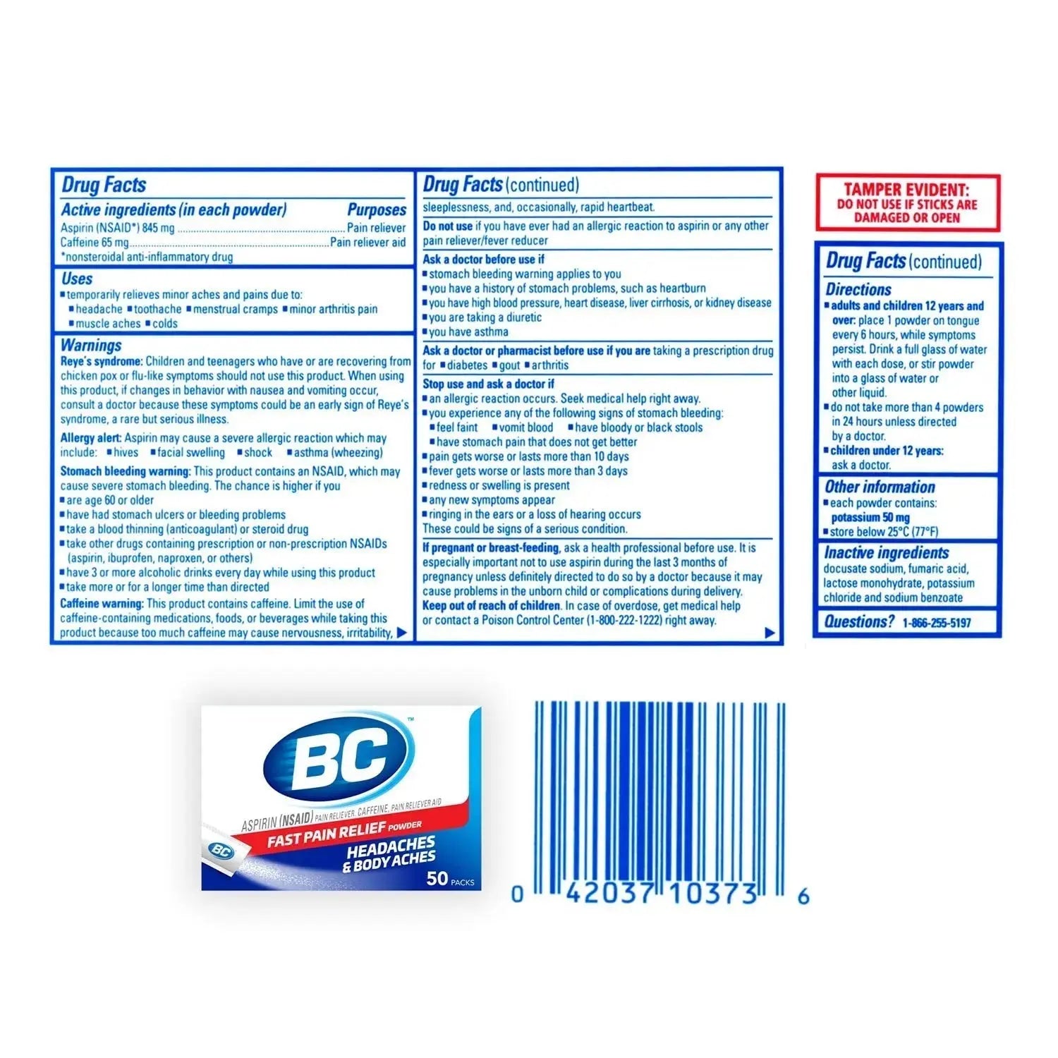 BC Powder Original Strength Pain Reliever, 50 Powder Sticks, 50 Count(Pack of 6) BCAu supplements