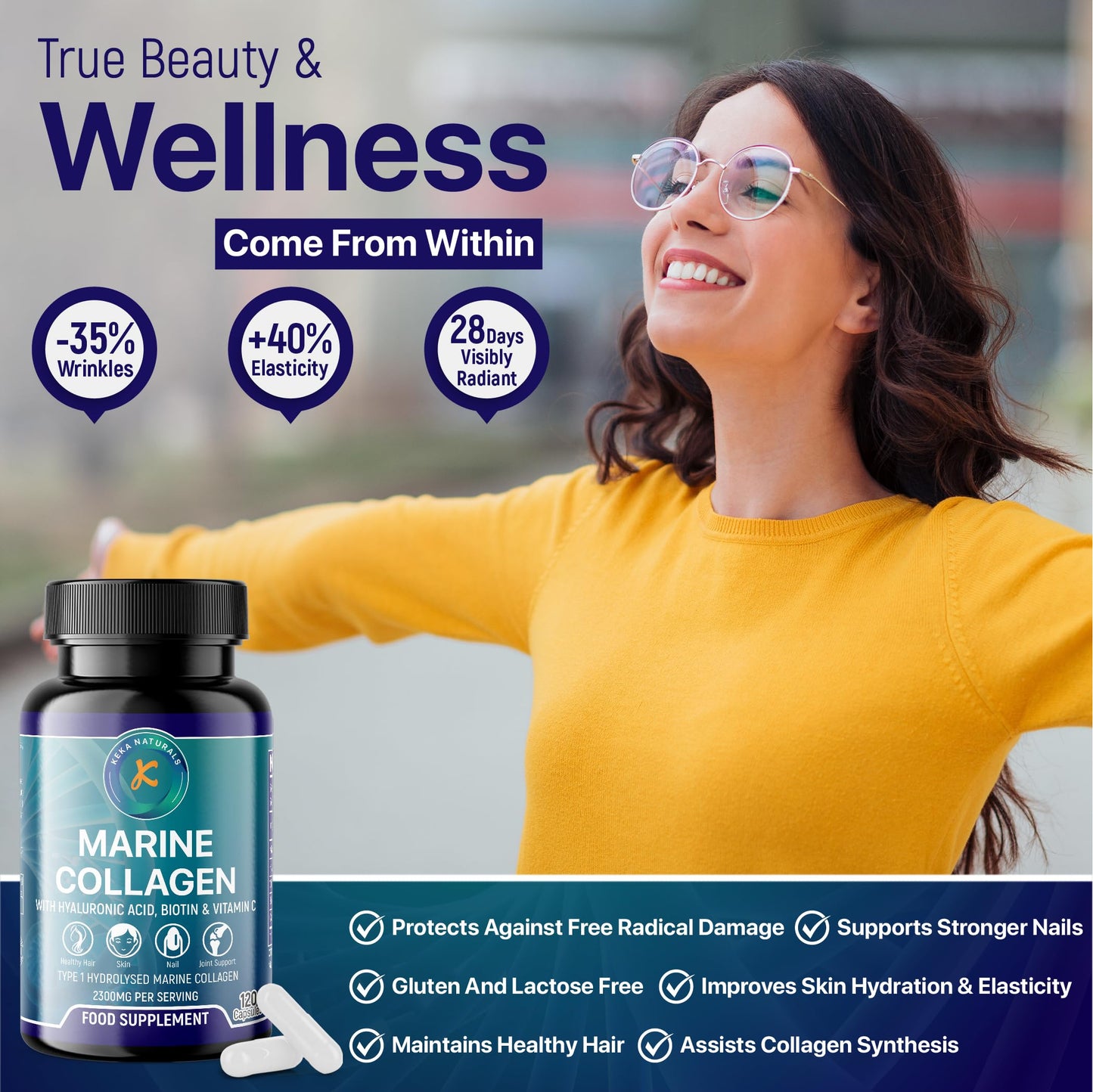 Hydrolysed Marine Collagen Peptides 2300mg - Enhanced with Hyaluronic Acid & Vitamin C Keka NaturalsUS supplements