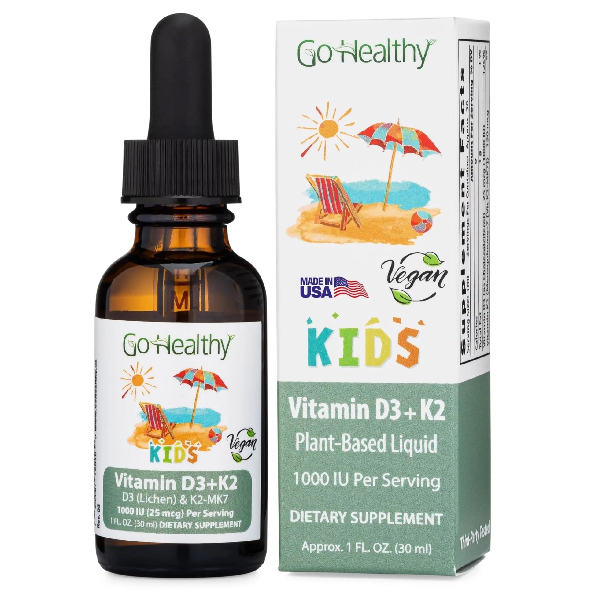 Go Healthy Kids Vitamins D3 K2 (MK-7), Child Vitamin D, Liquid Vegan D3 K2 Drops for Kids Go Healthy NaturalAu supplements