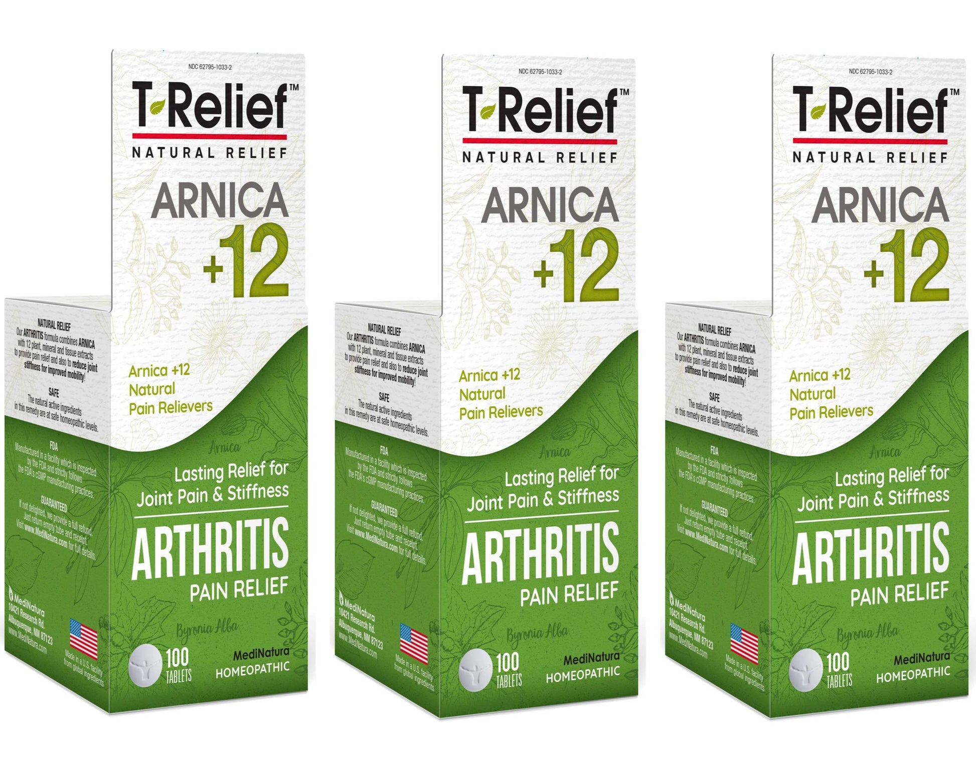 MediNatura T-Relief Extra Strength Arthritis Pain Reliever Arnica +12 Natural Medicines for Joint Soreness Stiffness Aches, Quick Dissolving Pain Relief for Women & Men - 100 Tablets (Pack of 3) MediNaturaAu supplements