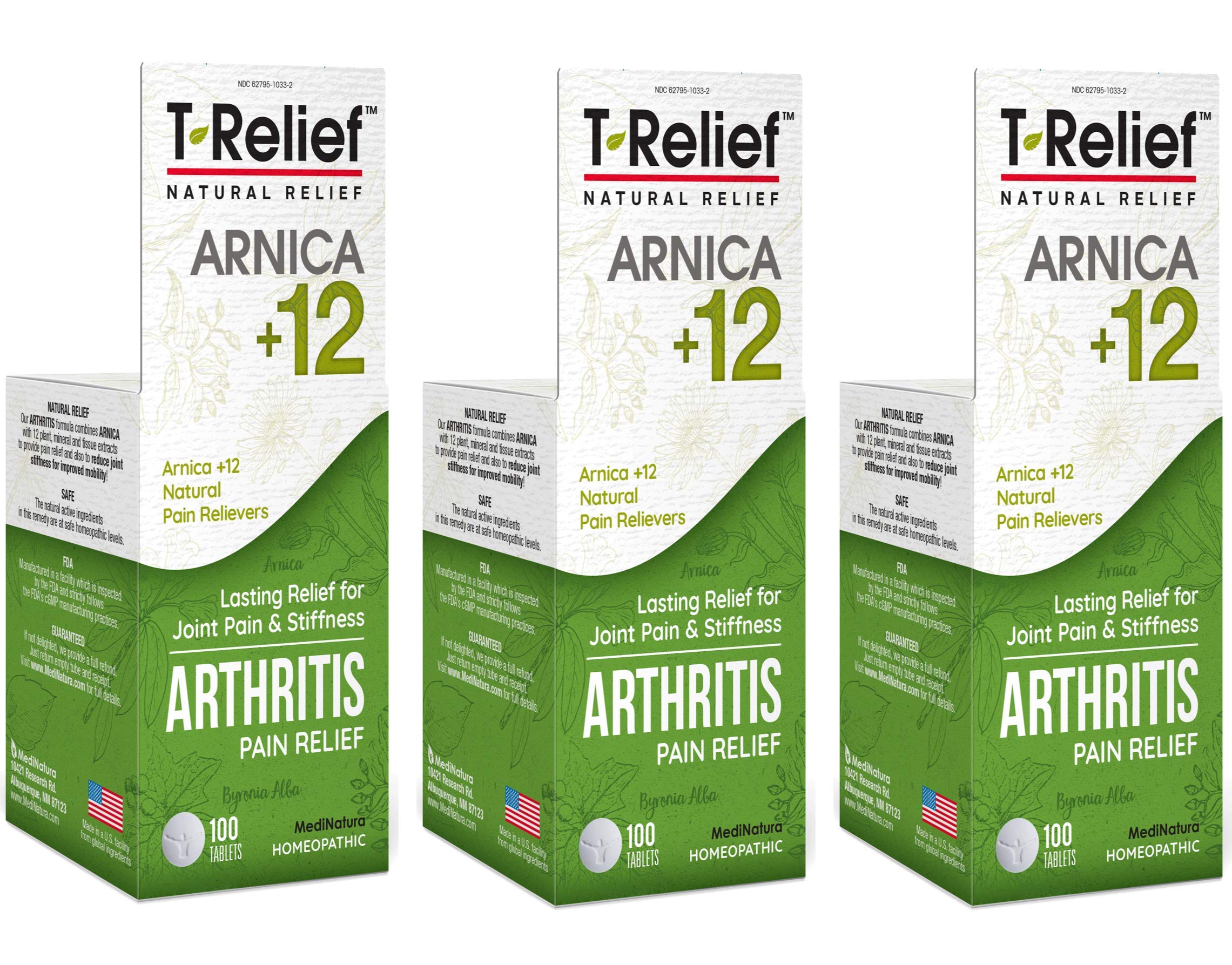 MediNatura T-Relief Extra Strength Arthritis Pain Reliever Arnica +12 Natural Medicines for Joint Soreness Stiffness Aches, Quick Dissolving Pain Relief for Women & Men - 100 Tablets (Pack of 3) MediNaturaAu supplements
