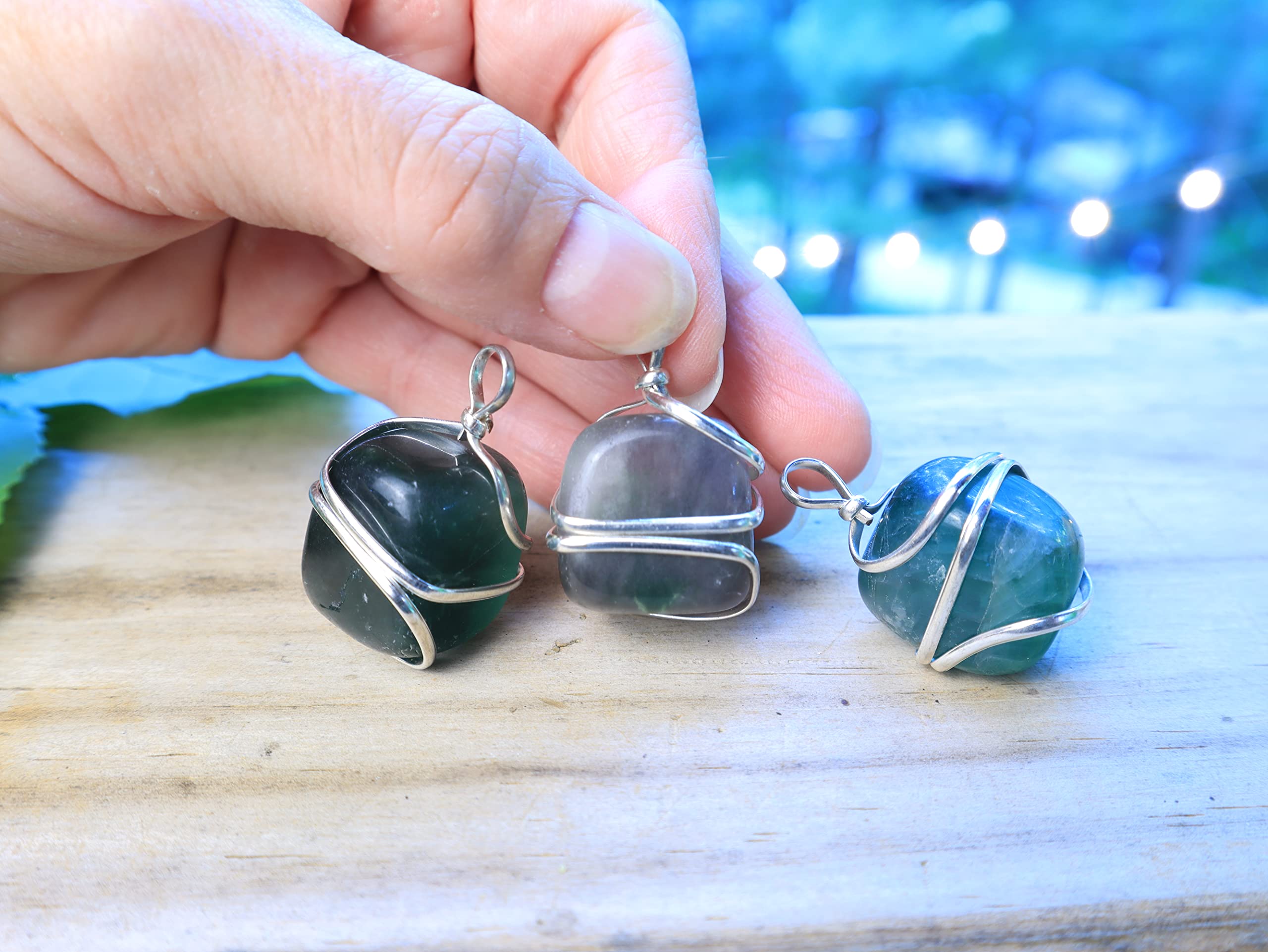 Shelf and Stone Rainbow Fluorite Wire Wrapped Pendant - Dark Hued Fluorite Crystal Necklace Shelf and StoneAu supplements
