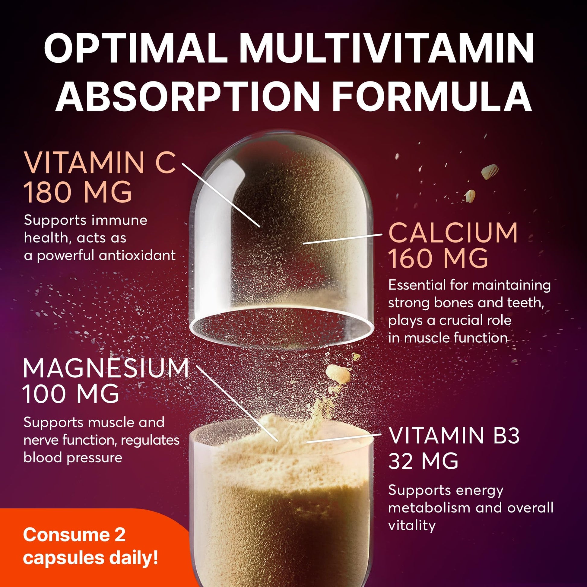 Multivitamin Supplement | Complex with Vitamin A, C, D, E, K1, B, Zinc & Chromium | Hair, Skin & Nail Beauty Vitamins | Immune Support Supplements for Men & Women | 60 Capsules SUPLINTAu supplements