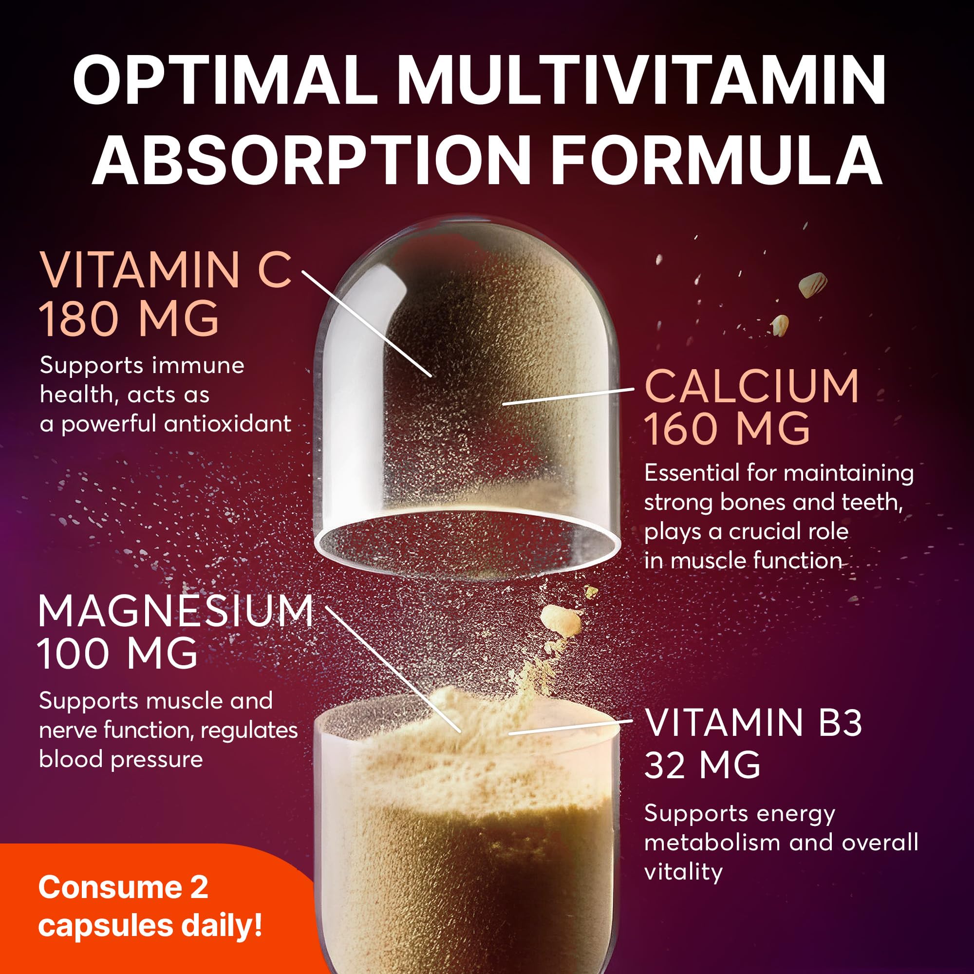 Multivitamin Supplement | Complex with Vitamin A, C, D, E, K1, B, Zinc & Chromium | Hair, Skin & Nail Beauty Vitamins | Immune Support Supplements for Men & Women | 60 Capsules SUPLINTAu supplements