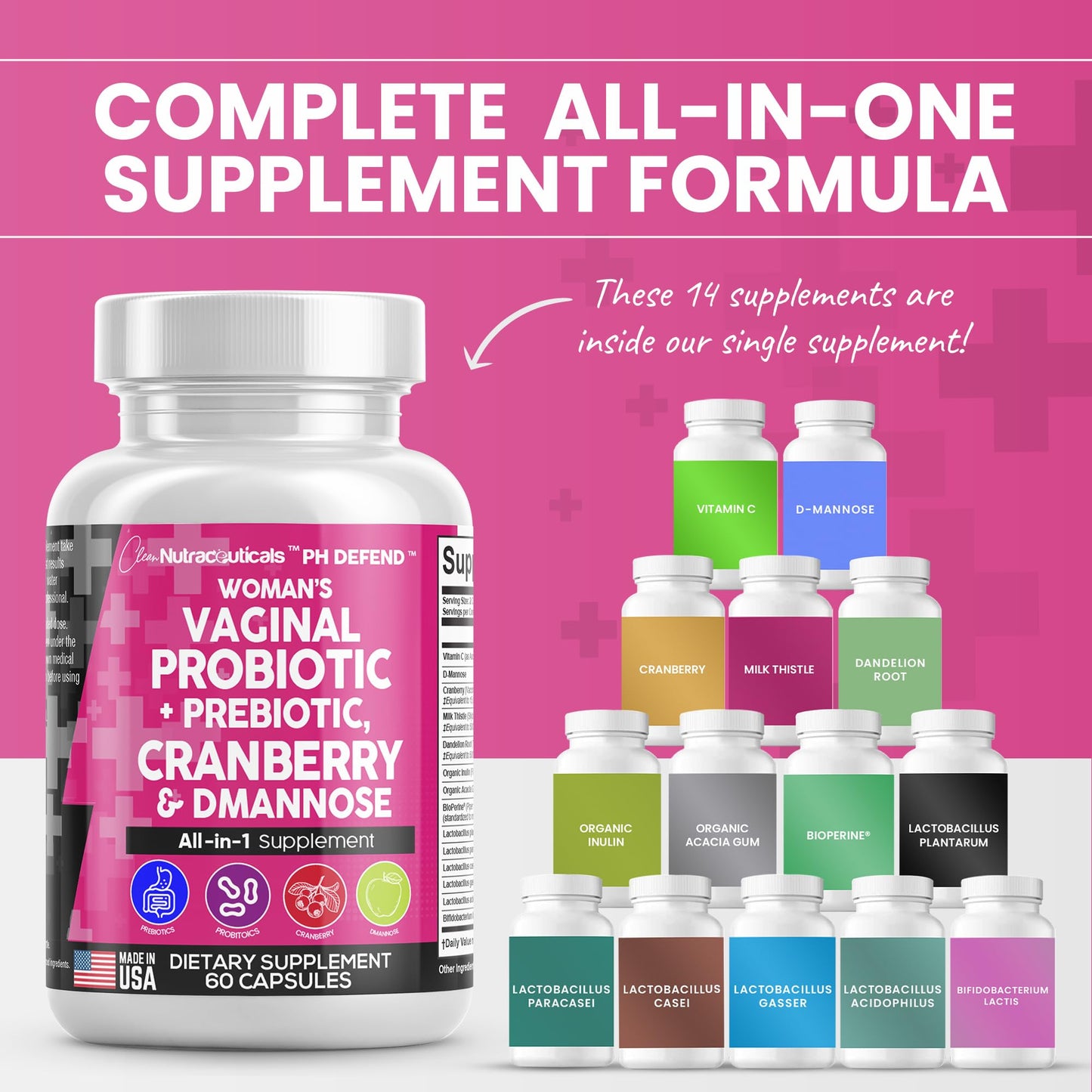 Vaginal Probiotics For Women + Prebiotics 20 Billion Cranberry Pills 30,000mg w/ D-Manno Clean NutraceuticalsUS supplements