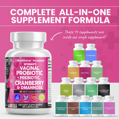 Vaginal Probiotics For Women + Prebiotics 20 Billion Cranberry Pills 30,000mg w/ D-Manno Clean NutraceuticalsUS supplements