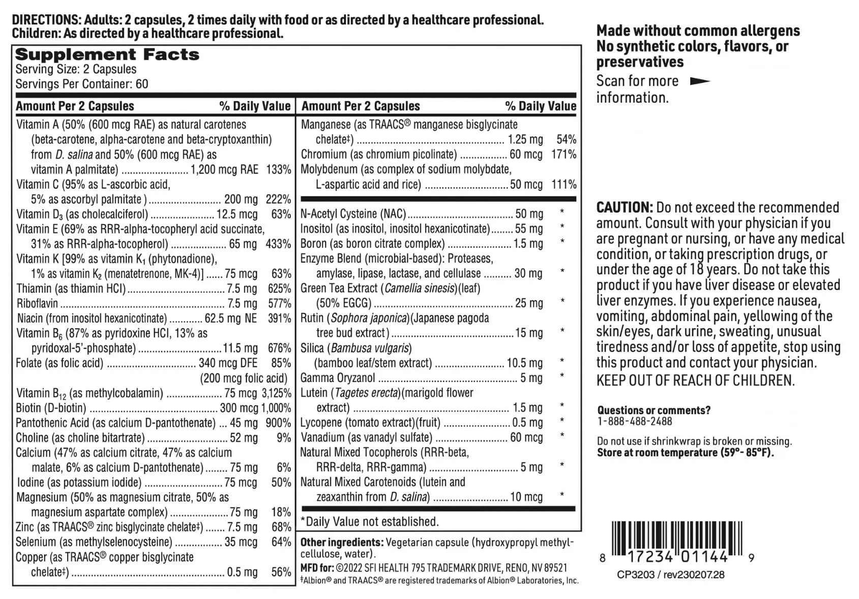 Klaire Labs SFI Health Core Multi - Multimineral & Multivitamin Supplement with No Iron - Vitamins & Chelated Minerals with Natural Mixed Carotenoids SFI HealthAu supplements