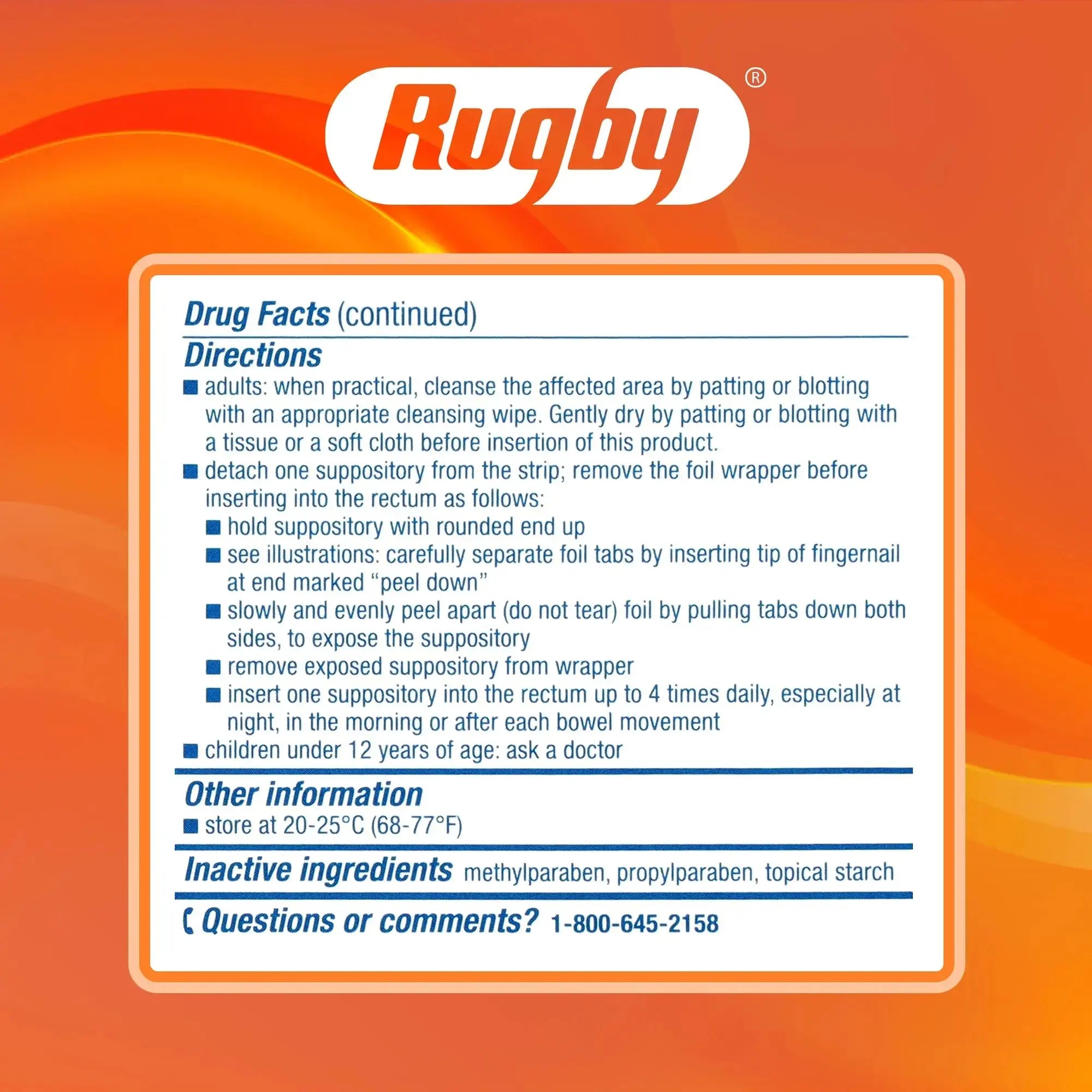 Rugby Hemorrhoidal Suppositories - Soothing and Shrinking Action for Internal Hemorrhoids with Cocoa Butter and Phenylephrine HCl, Easy Open Design - 12 Count RUGBY LABORATORIESAu supplements