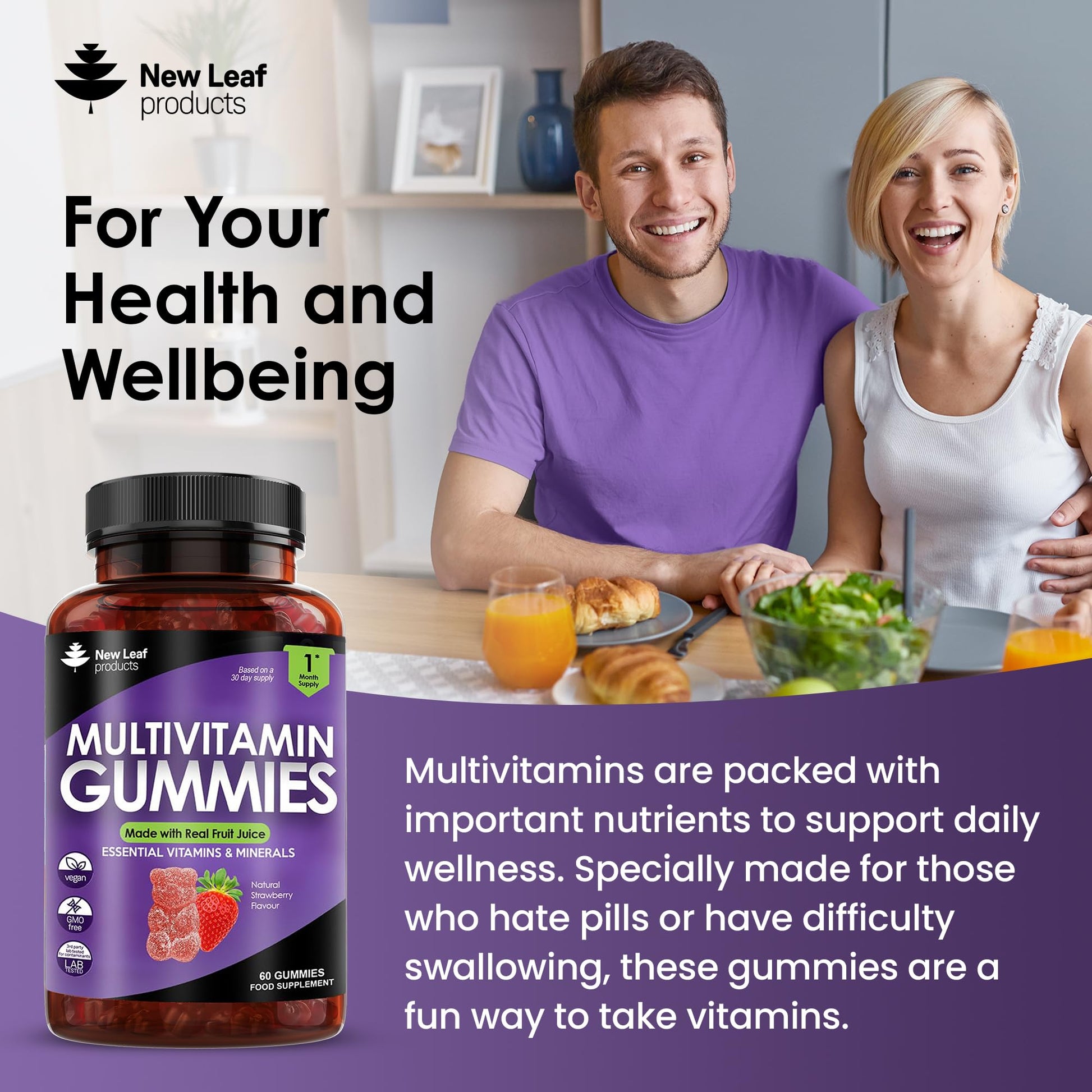Multivitamin Gummies High Strength for Men Women - Vegetarian +14 Essential Vitamins NEW LEAF PRODUCTSUS supplements