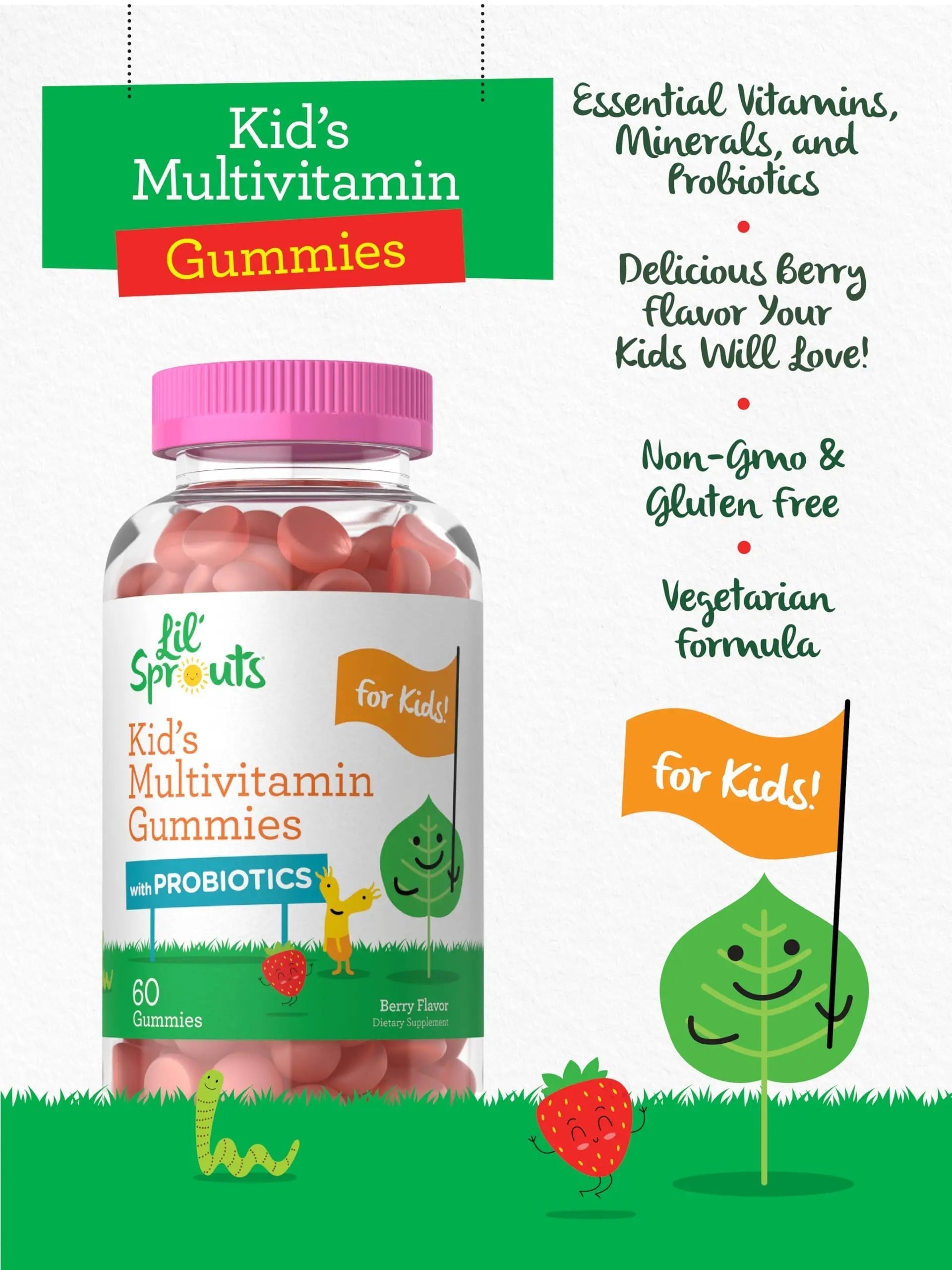 Carlyle Kids Multivitamin Gummies with Probiotics | 60 Chewables | Berry Flavor | Vegetarian, Non-GMO, Gluten Free Children's Supplement | by Lil' Sprouts | CarlyleAu supplements