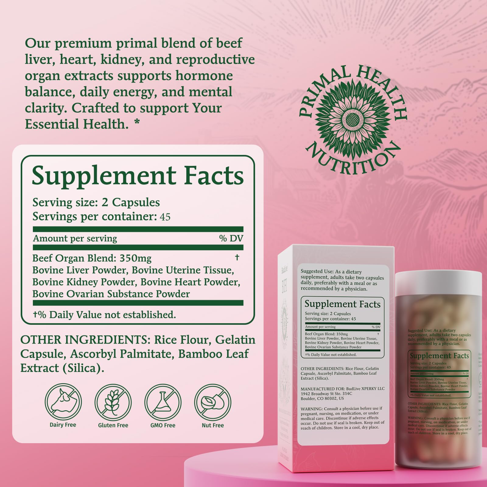BudLive Beef Organ Supplement for Women – 100% Grass-Fed & Pasture Raised [Ovary, Liver, Spleen, Kidney & Heart] Primal Nutrition for Hormone Support, Energy & Wellness, 90 Capsules BudLiveAu supplements