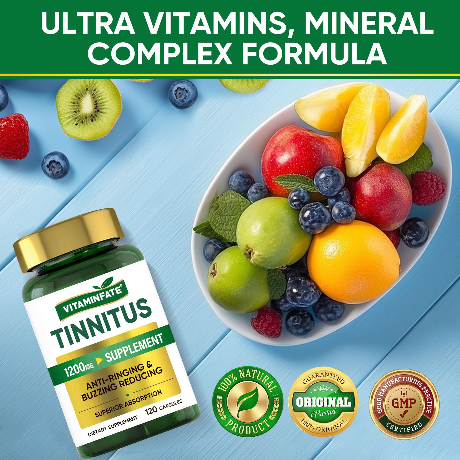 Tinnitus Relief for Ringing Ears 1200mg - 120 Capsules Advanced Ear Health Support Supplement | Supports Ear Health and Reduces Tinnitus Symptoms - Non-GMO & Vegan VITAMINFATEAu supplements