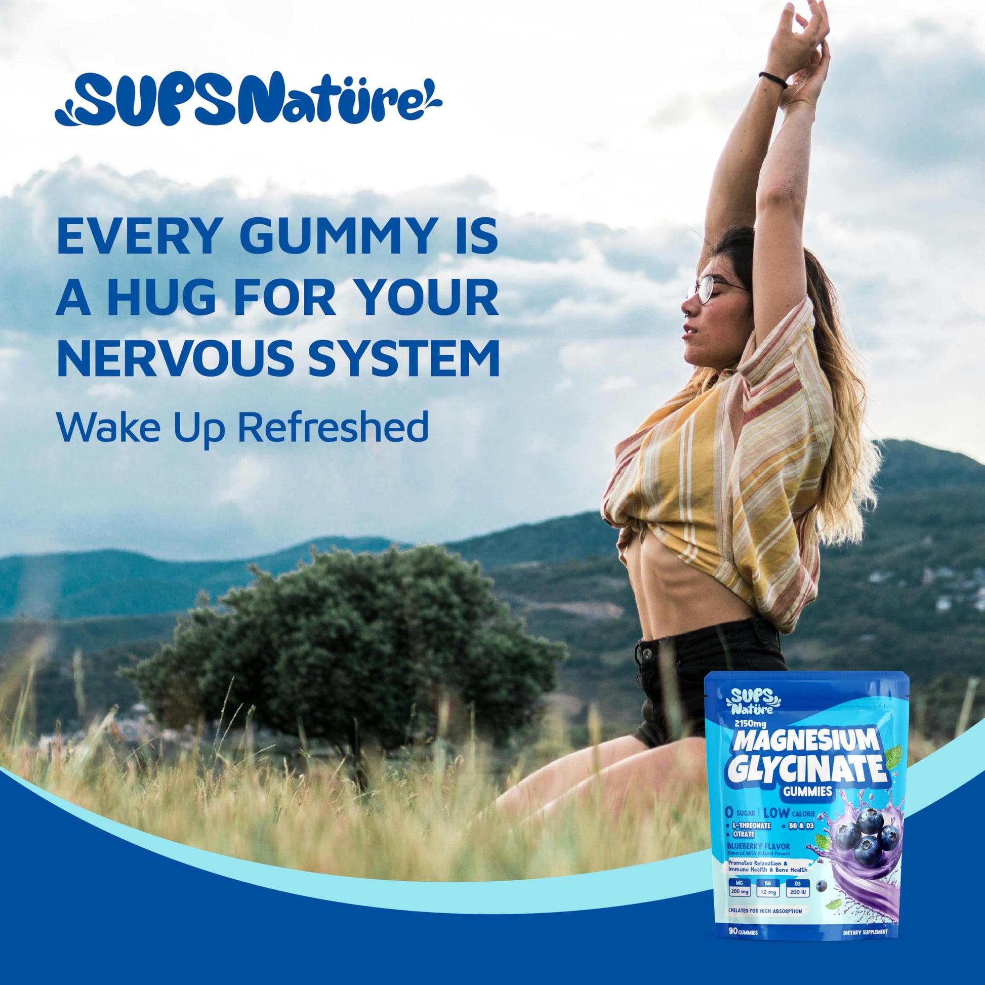 Magnesium Glycinate Gummies 2150 mg with Magnesium L-Threonate for Adults, Melatonin Free, High Absorption, Blueberry Flavor, 90 Count sups natureAu supplements