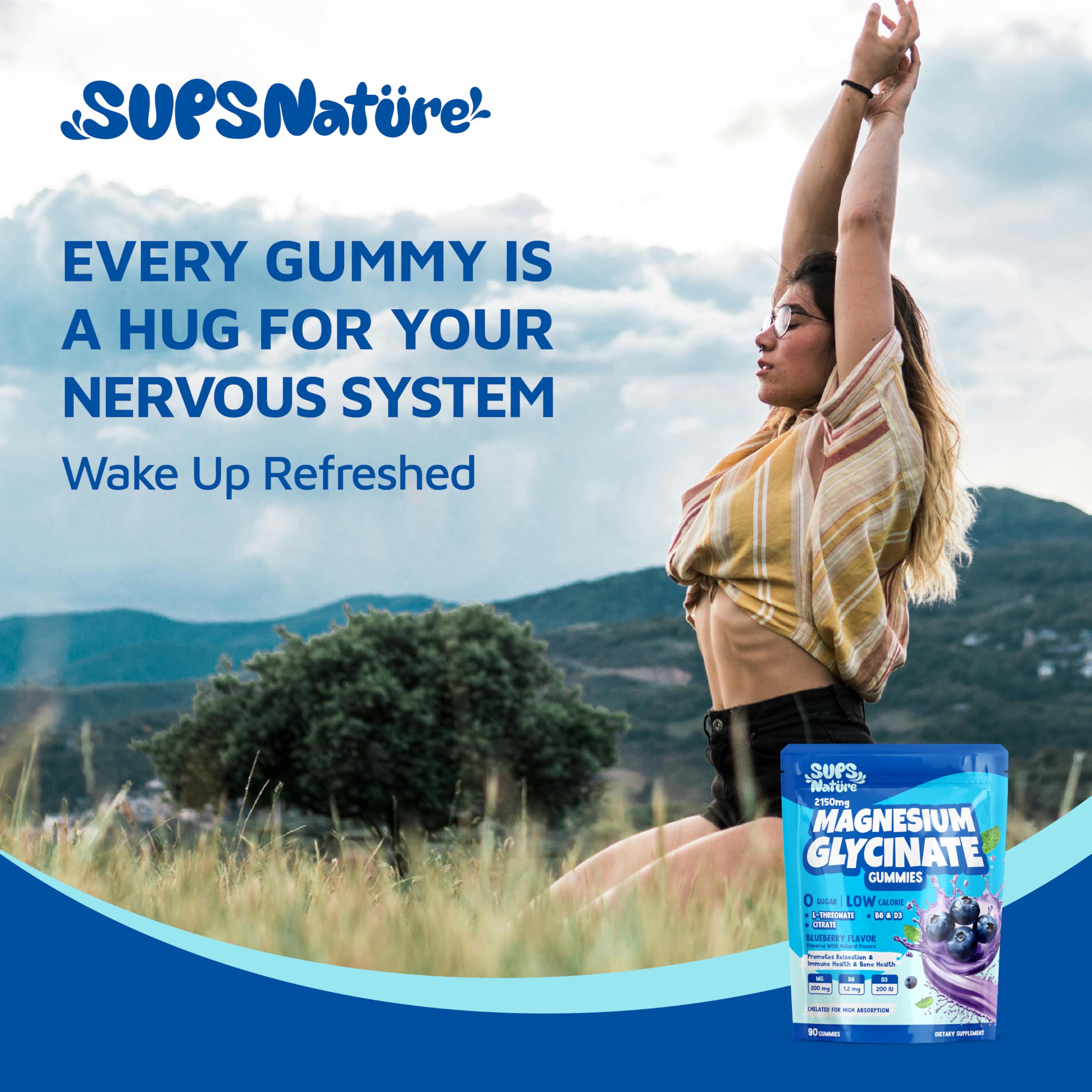 Magnesium Glycinate Gummies 2150 mg with Magnesium L-Threonate for Adults, Melatonin Free, High Absorption, Blueberry Flavor, 90 Count sups natureAu supplements