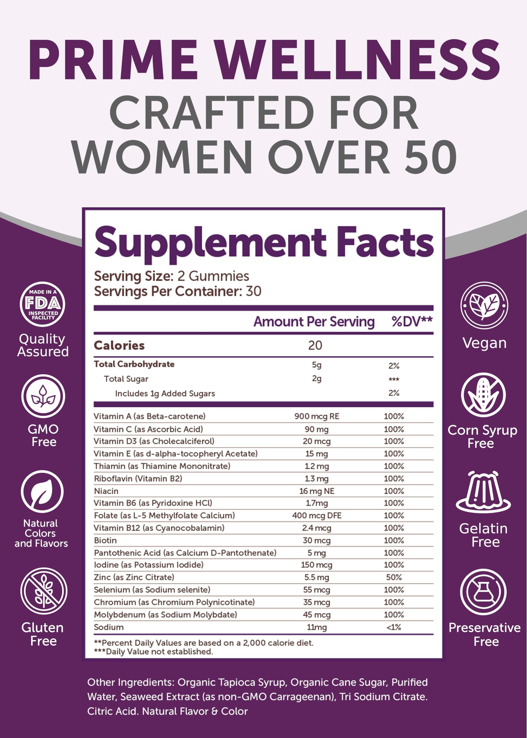 Lunakai USA Made 50 Plus Women's Multivitamin Gummies - Delicious Formula Enhanced with Essential Vitamins & Minerals for Health & Vitality - 60ct LunakaiAu supplements