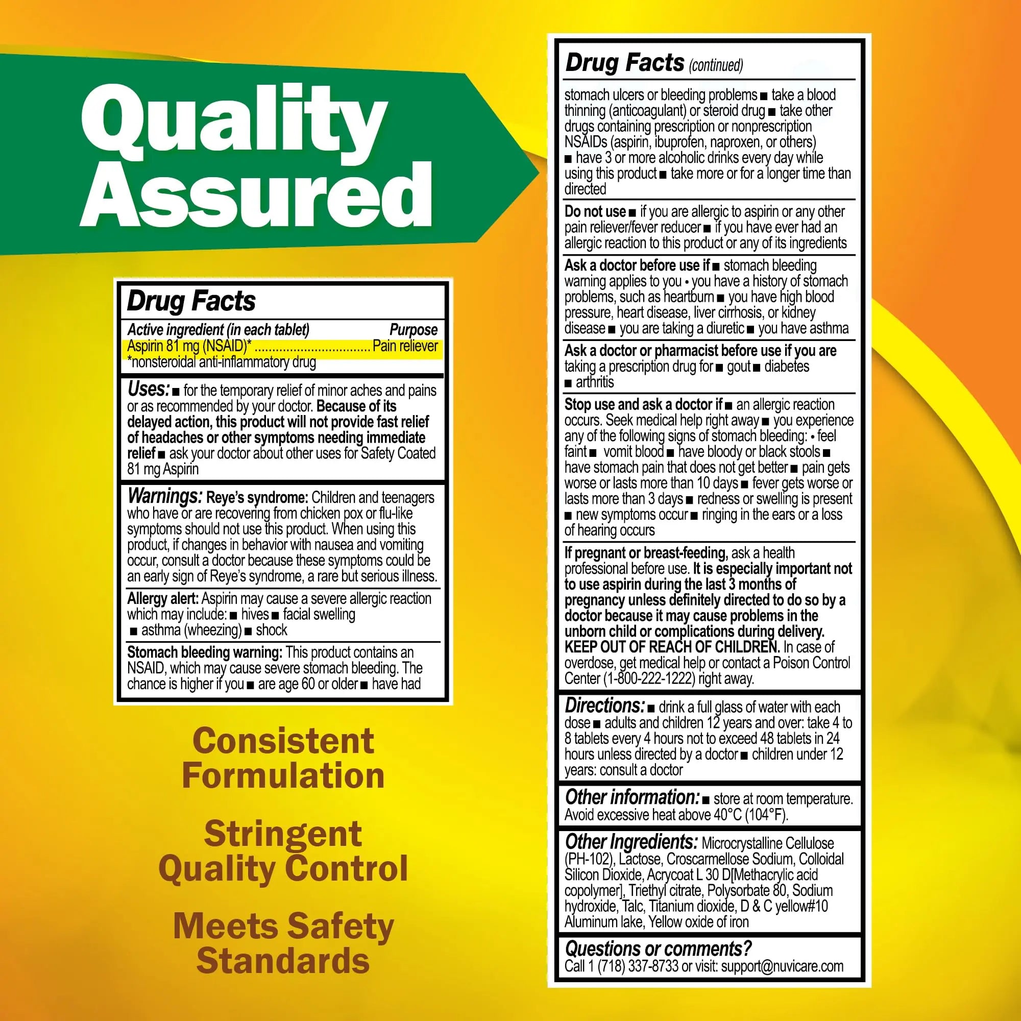 NUVICARE Low Dose Aspirin 81mg for Adults Coated Caplets - Compare to Active Ingredient in Low Dose Bayer Aspirin for Adults - Safety Coated (300 Count) NUVICAREAu supplements