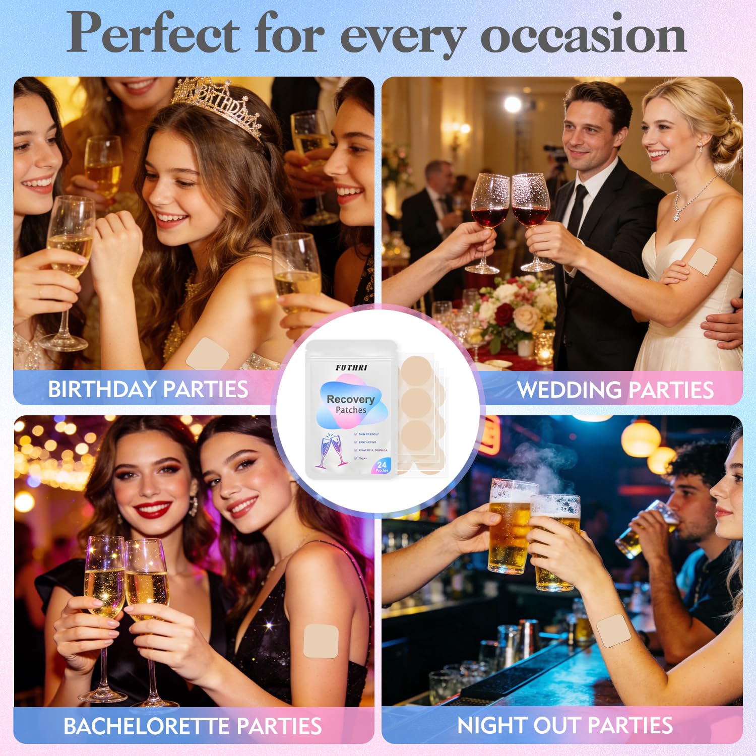 FUTHRI Recovery Patch 24 Pack: Wake Up Refreshed with Natural Ingredients - Waterproof & Skin-Friendly - Pre-Drink Patch for Festivals & Nights Out FUTHRIAu supplements