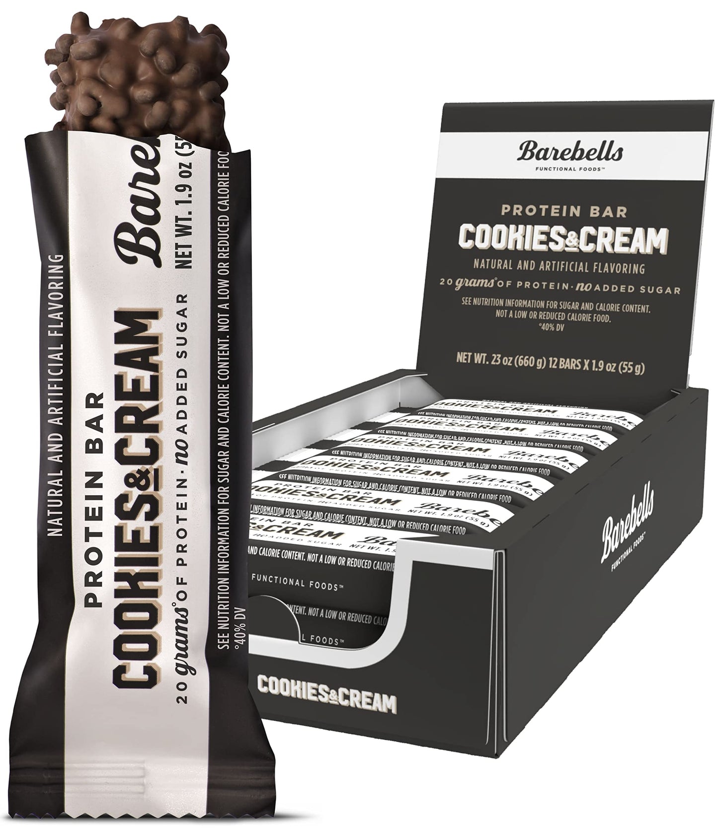 Barebells Protein Bars Cookies & Cream - 12 Count, 1.9oz Bars - Protein Snacks with 20g BAREBELLSUS supplements